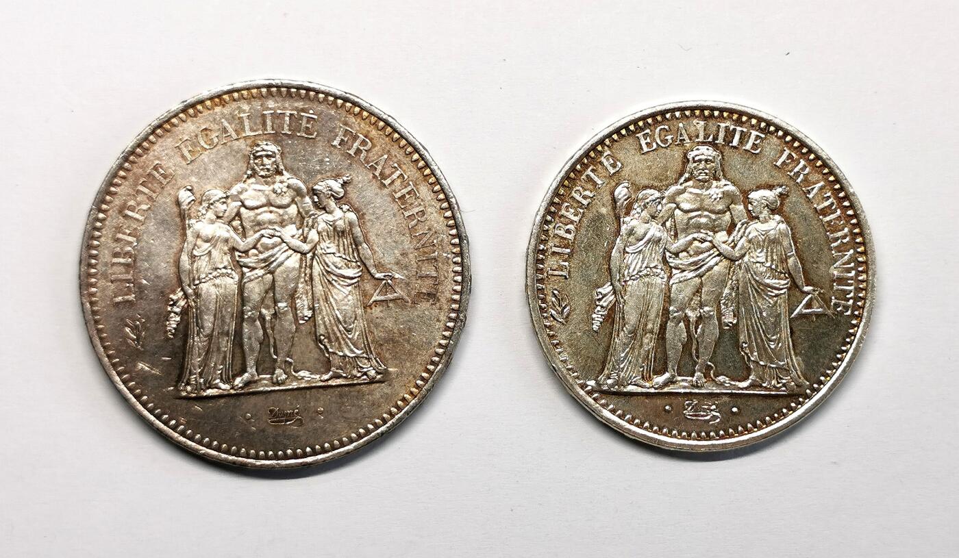 凡希社世界钱币微拍第二百七十一期 法国10/50法郎大银一对