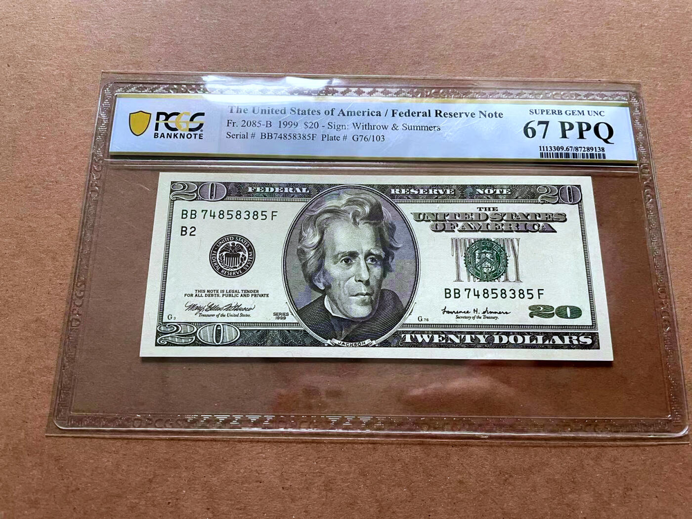 【Blue Auction】✨世界纸币精拍第485期【精】 美国 1999年20美金 PCGS67EPQ 