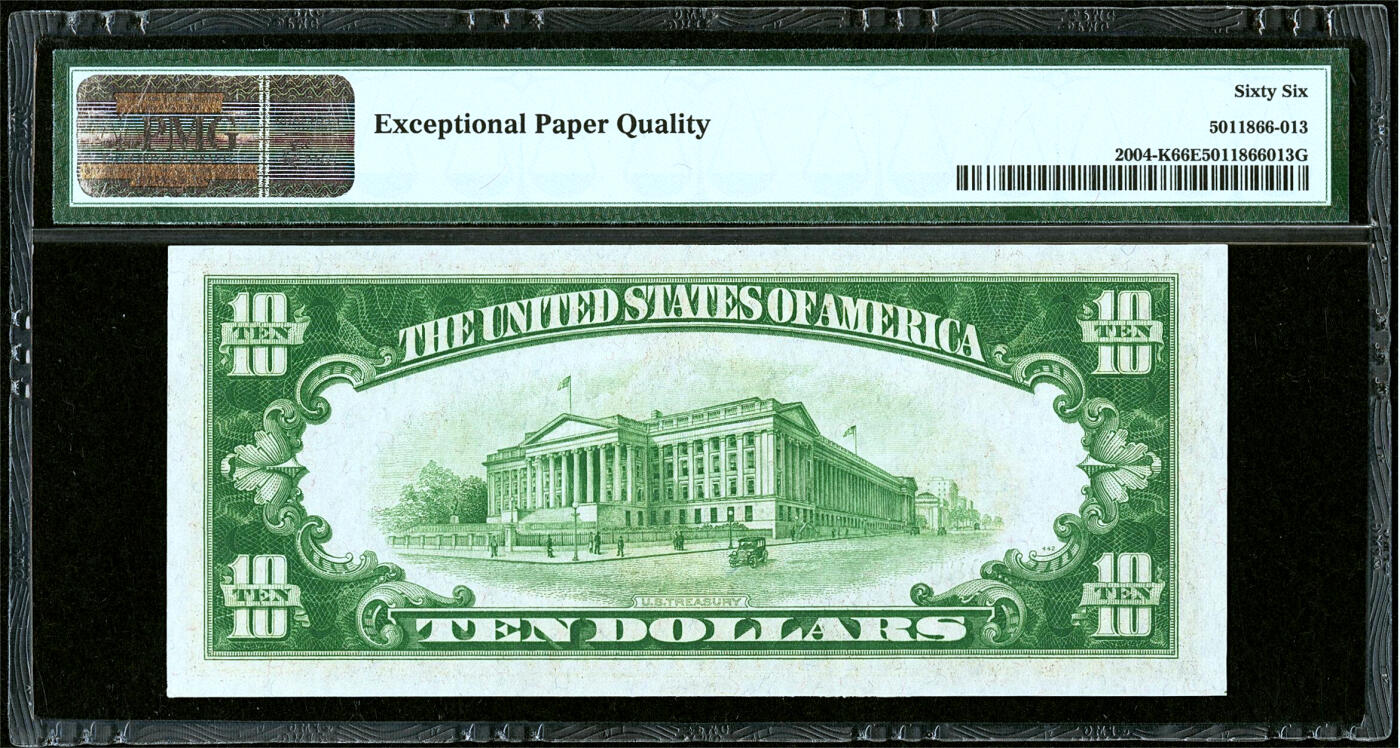 【Blue Auction】✨世界纸币精拍第485期【精】 【无47 达拉斯11区 Light Green版非常少见 亚军分】美国 1934年10美金 PMG66EPQ 高分 汉密尔顿 老壳