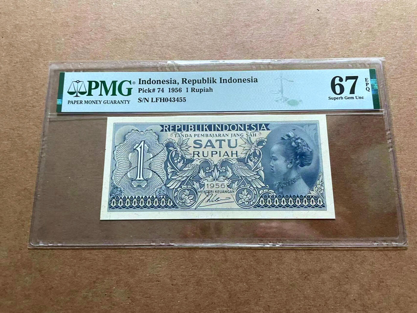 【Blue Auction】✨世界纸币精拍第486期【精】 印尼 1956年1卢比 PMG67EPQ 高分