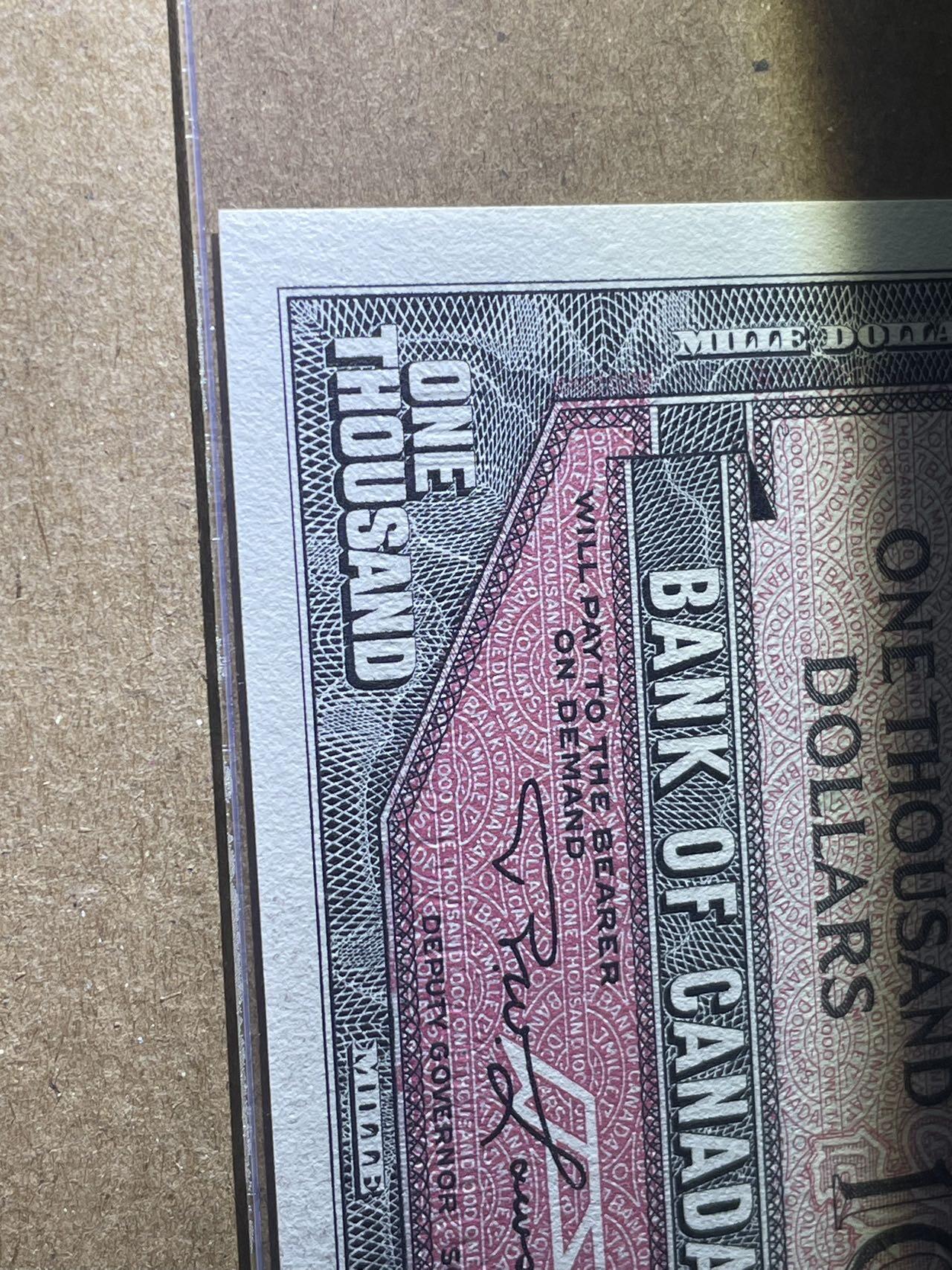 【Blue Auction】✨世界纸币精拍第486期【精】 加拿大 1954年1000元 最高值 早期女王 升值潜力巨大 四角尖尖状态佳  背面风景唯美 PCGS66EPQ 绿标 