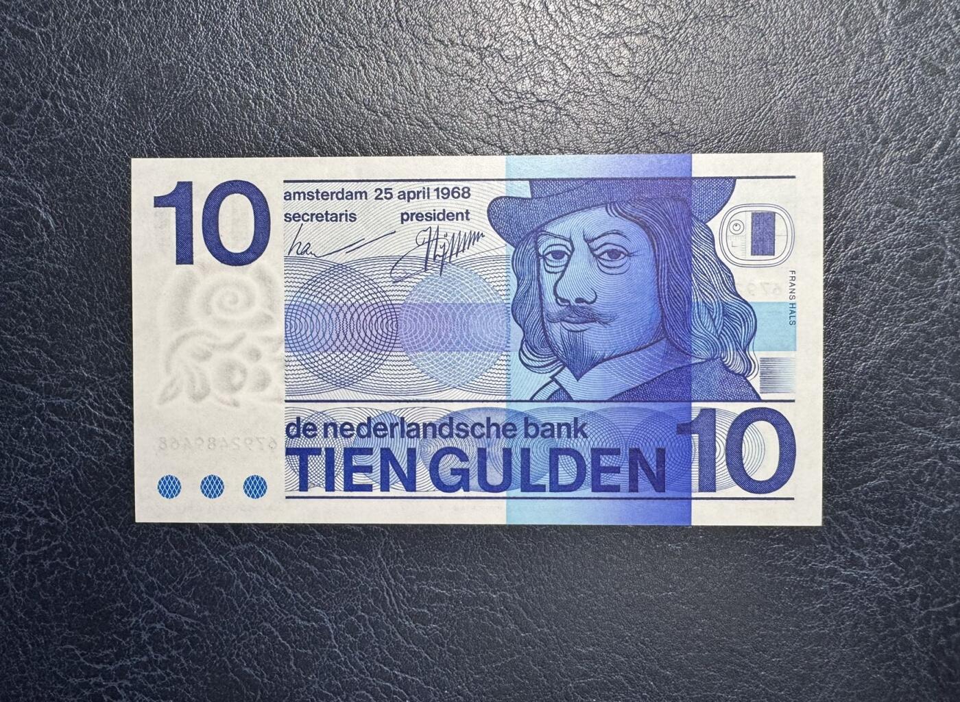收藏联盟Quantum Auction 第350期拍卖  荷兰1968年10盾 品相UNC 票面边缘微瑕 细节如图