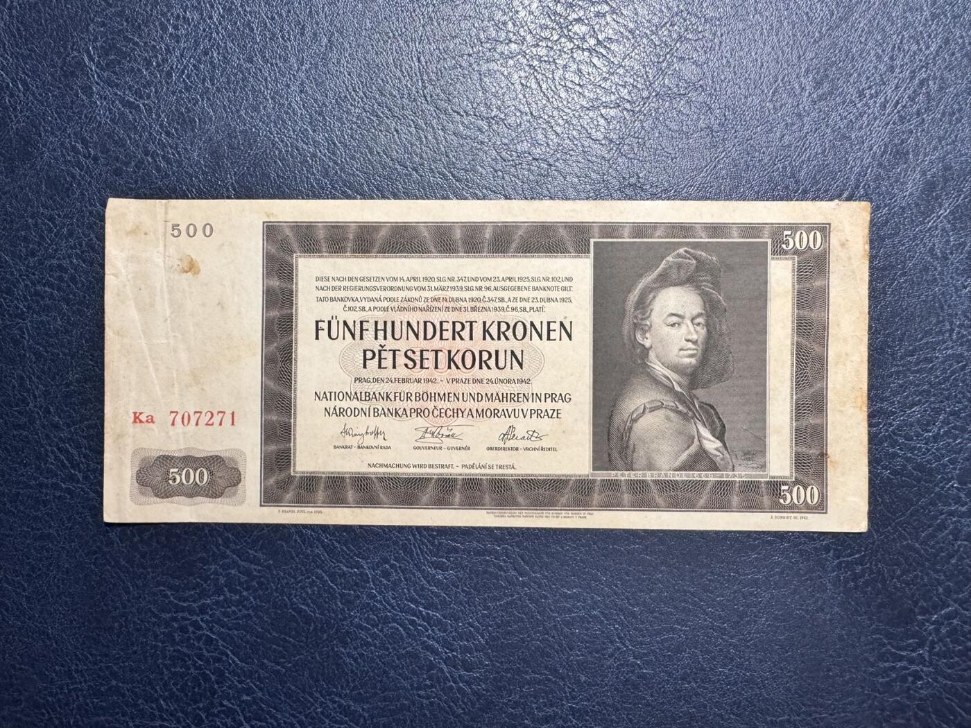收藏联盟Quantum Auction 第350期拍卖  波西米亚和莫拉维亚1942年500克朗 品相如图 实票 号码无4 
