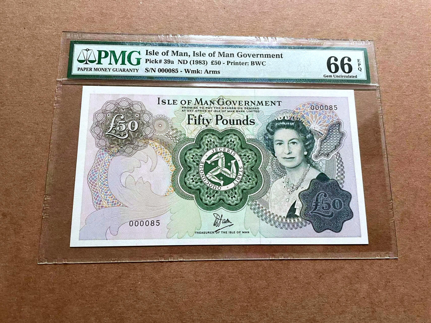 【Blue Auction】✨世界纸币精拍第486期【精】 【85小号】马恩岛 1983年50镑 女王 BWC出品 背面大场景 PMG66EPQ 