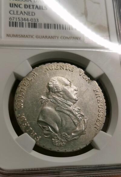 凡希社世界钱币微拍第二百七十一期 1796A德国普鲁士腓特烈威廉二世泰勒大银NGC-UNCD，压铸深峻，实物相当漂亮的一枚！