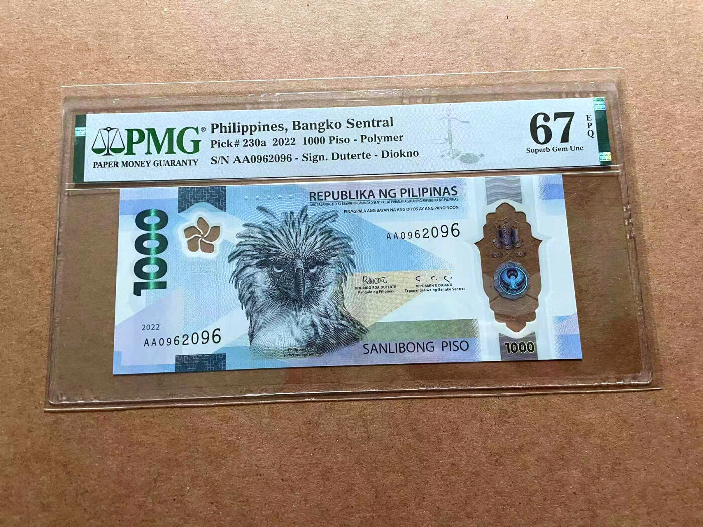 【Blue Auction】✨世界纸币精拍第486期【精】 【AA冠无47 获奖钞】菲律宾 2022年1000比索 PMG67EPQ 高分