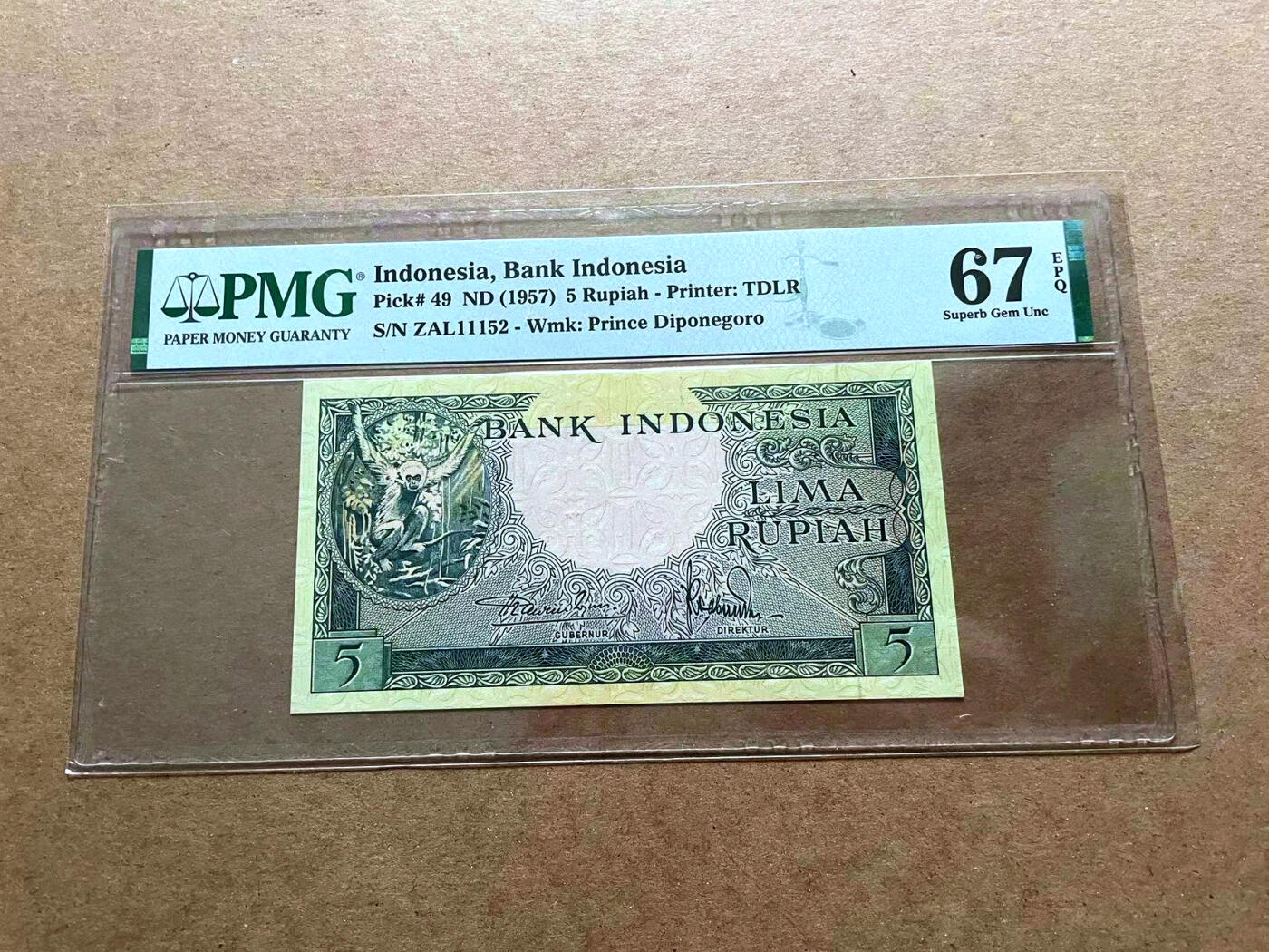 【Blue Auction】✨世界纸币精拍第486期【精】 【无47】印尼 1957年5卢比 PMG67EPQ 高分