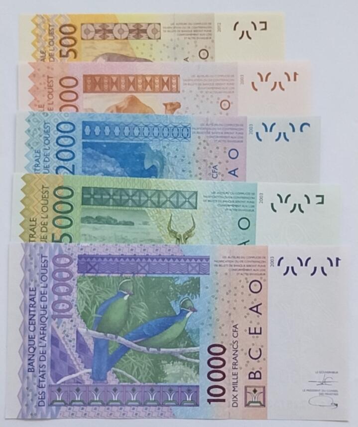 精品钱币第31场 全新UNC 西非全套5枚（500-10000）C冠