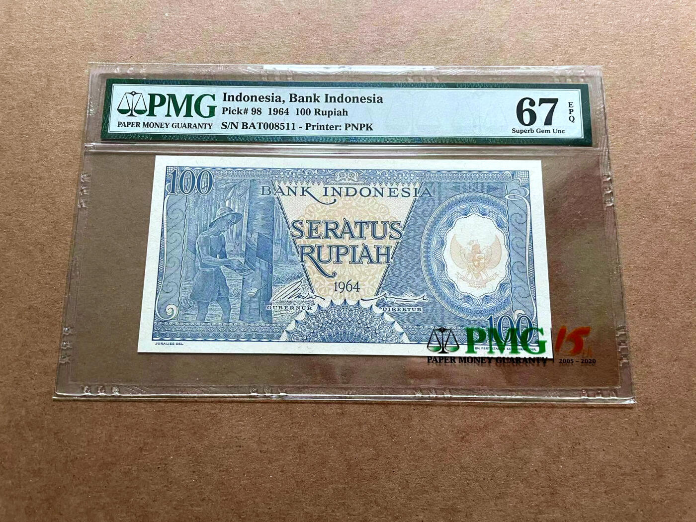 【Blue Auction】✨世界纸币精拍第486期【精】 印尼 1964年100卢比 PMG67EPQ 高分