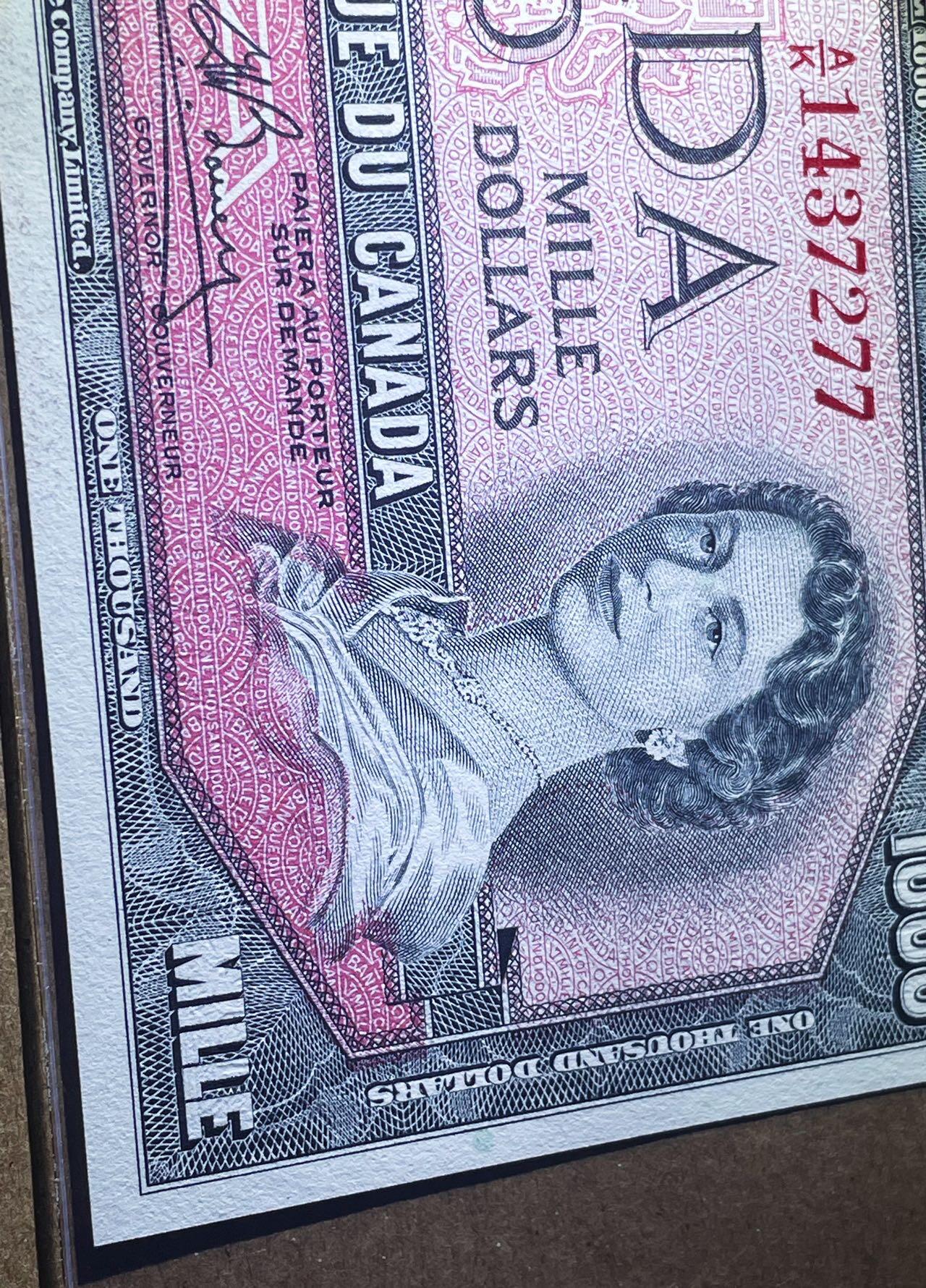 【Blue Auction】✨世界纸币精拍第486期【精】 加拿大 1954年1000元 最高值 早期女王 升值潜力巨大 四角尖尖状态佳  背面风景唯美 PCGS66EPQ 绿标 