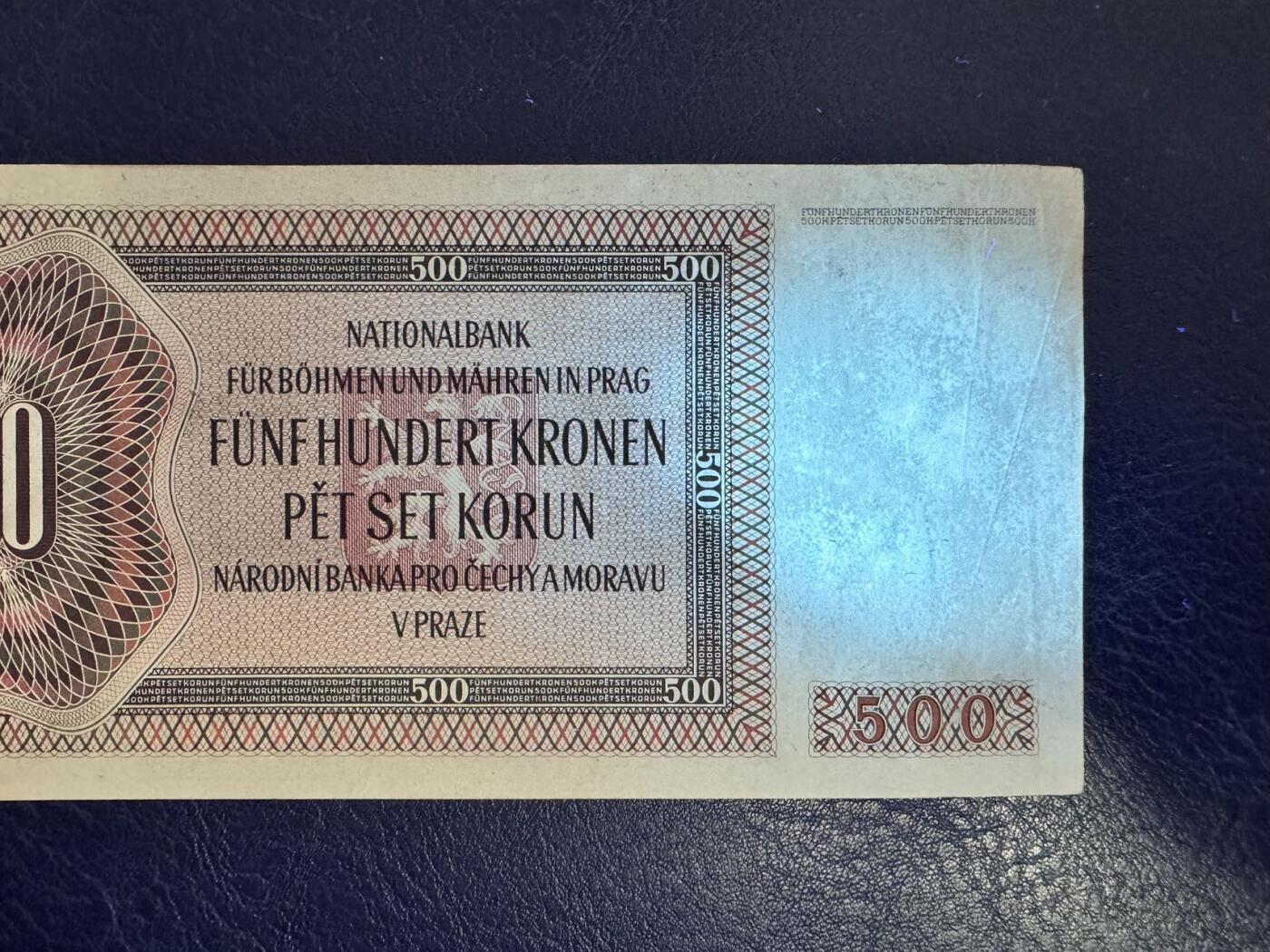 收藏联盟Quantum Auction 第350期拍卖  波西米亚和莫拉维亚1942年500克朗 品相如图 实票 号码无4 