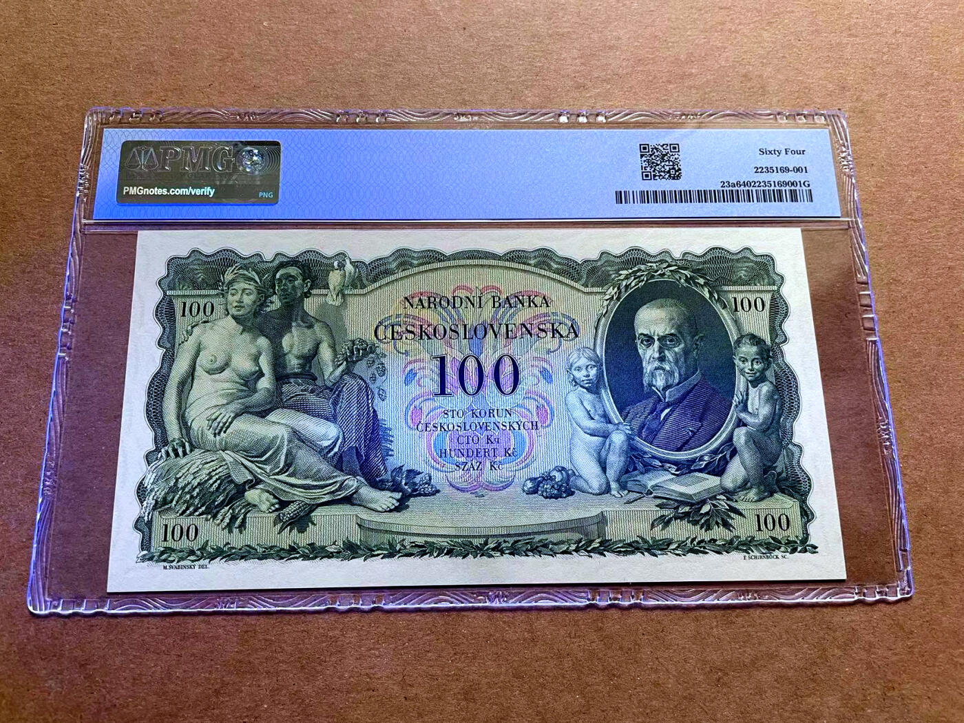 【Blue Auction】✨世界纸币精拍第486期【精】  【无47 实钞高分罕见 仅2张更高分】捷斯 1931年100克朗 p23a 设计非常漂亮 大胆奔放 无黄无折无斑低评 票面硬挺 PMG64 值得收藏