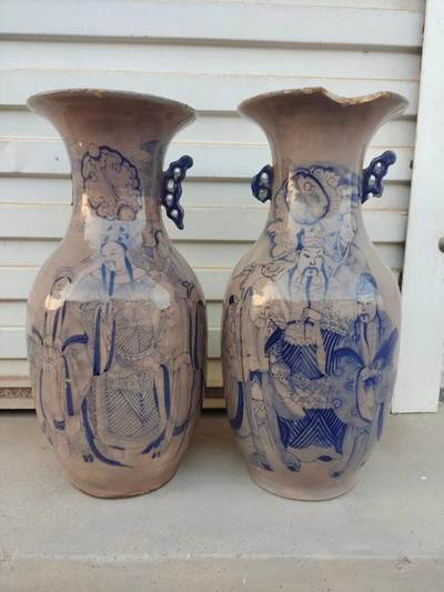 清代青花褔禄寿三星花瓶一对，画工好，寓意好，很好的收藏品 - 清代青花褔禄寿三星花瓶一对，画工好，寓意好，很好的收藏品