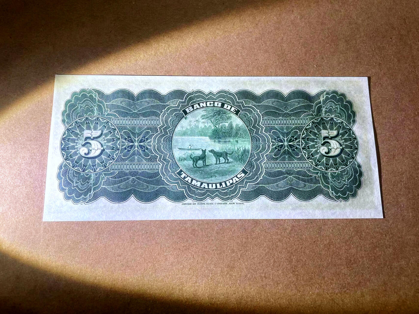 【Blue Auction】✨世界纸币精拍第486期【精】 墨西哥 1902年5比索 二犬观湖 小女孩 ABNC出品雕刻精美 全新UNC 大票幅