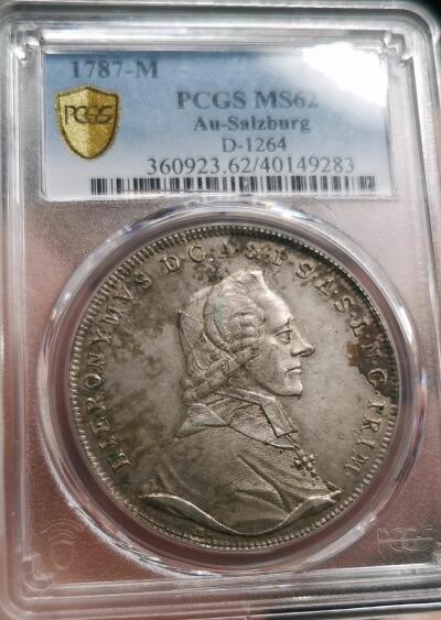 凡希社世界钱币微拍第二百七十一期 荐！1787M萨尔茨堡亲王大主教希罗尼穆斯泰勒大银PCGS-MS62，稀少的巴洛克式盾徽！