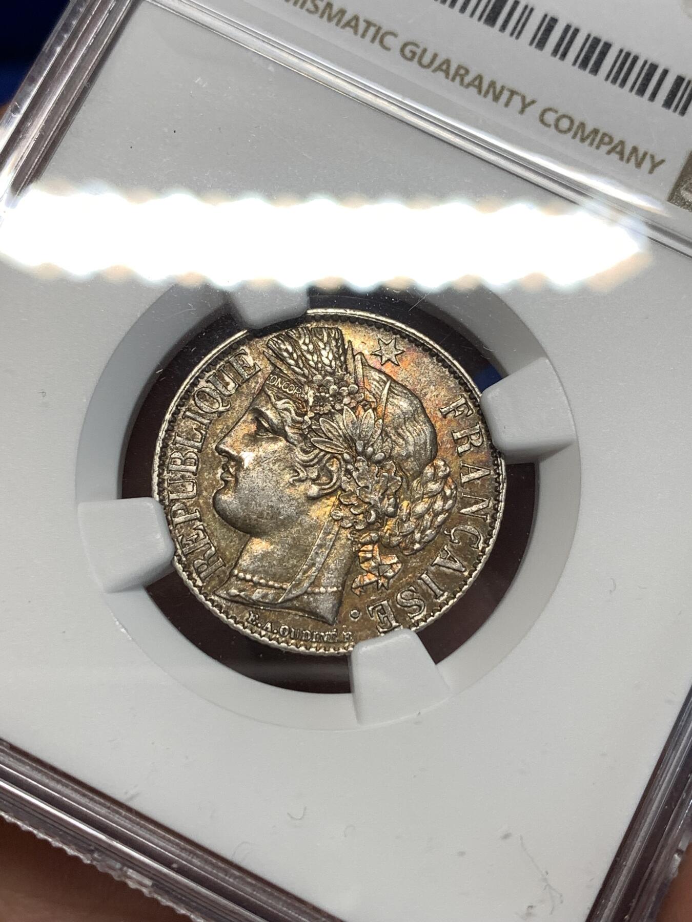 《竞宝斋》第275场- 周日，周一 2场连拍 （全场包邮） NGC AU58 法国1888年A版谷物女神1法郎银币