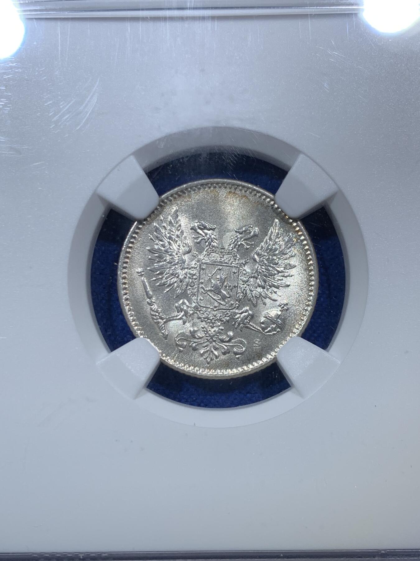 《竞宝斋》第275场- 周日，周一 2场连拍 （全场包邮） NGC MS64 芬兰 1917年 内战 50芬尼 银币