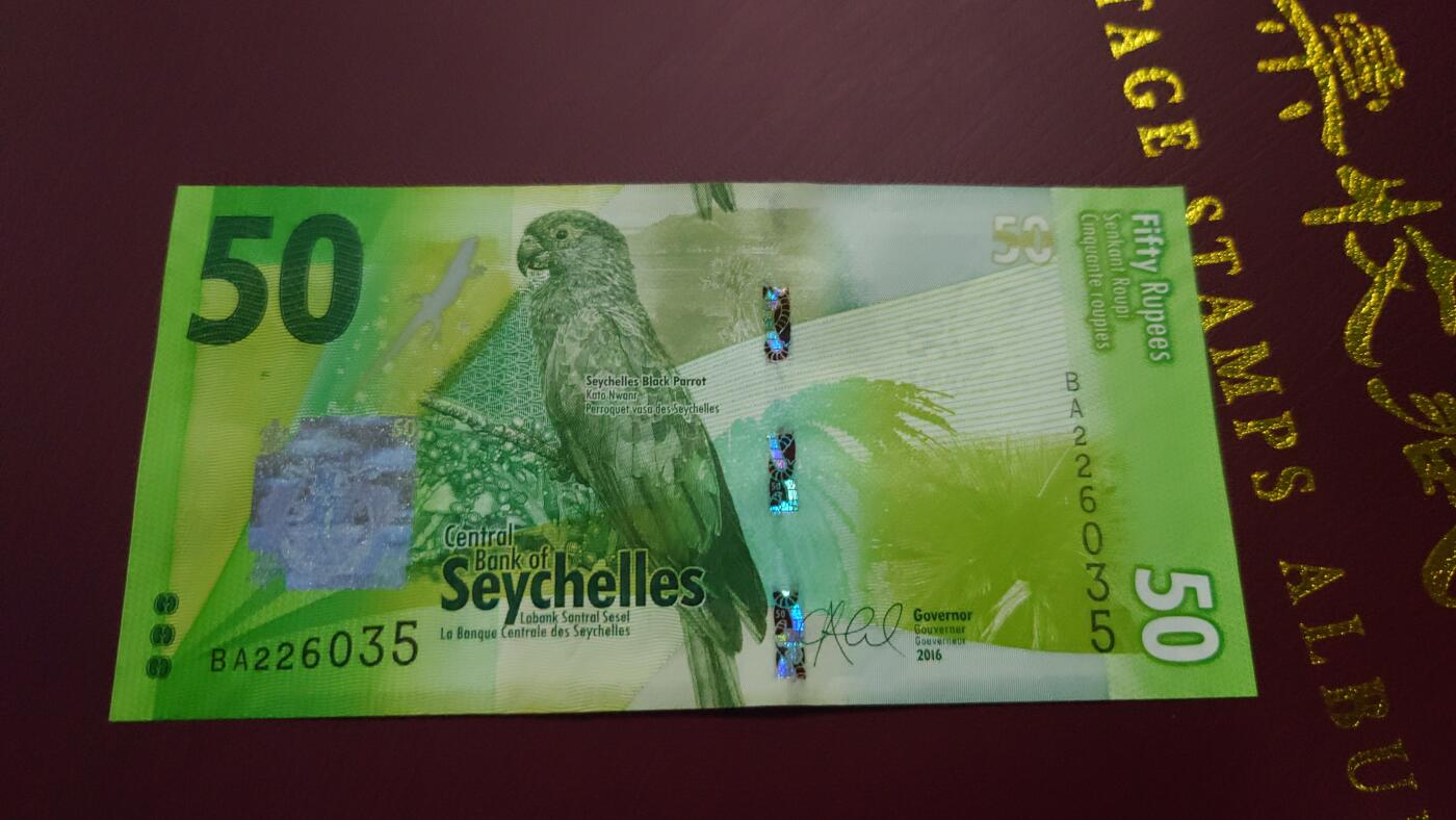 【世界钱币】精选微拍第110期暨2024年第21期  剩余杂货选购 2016年塞舌尔50卢比 首发BA冠全新绝品无47尾号035