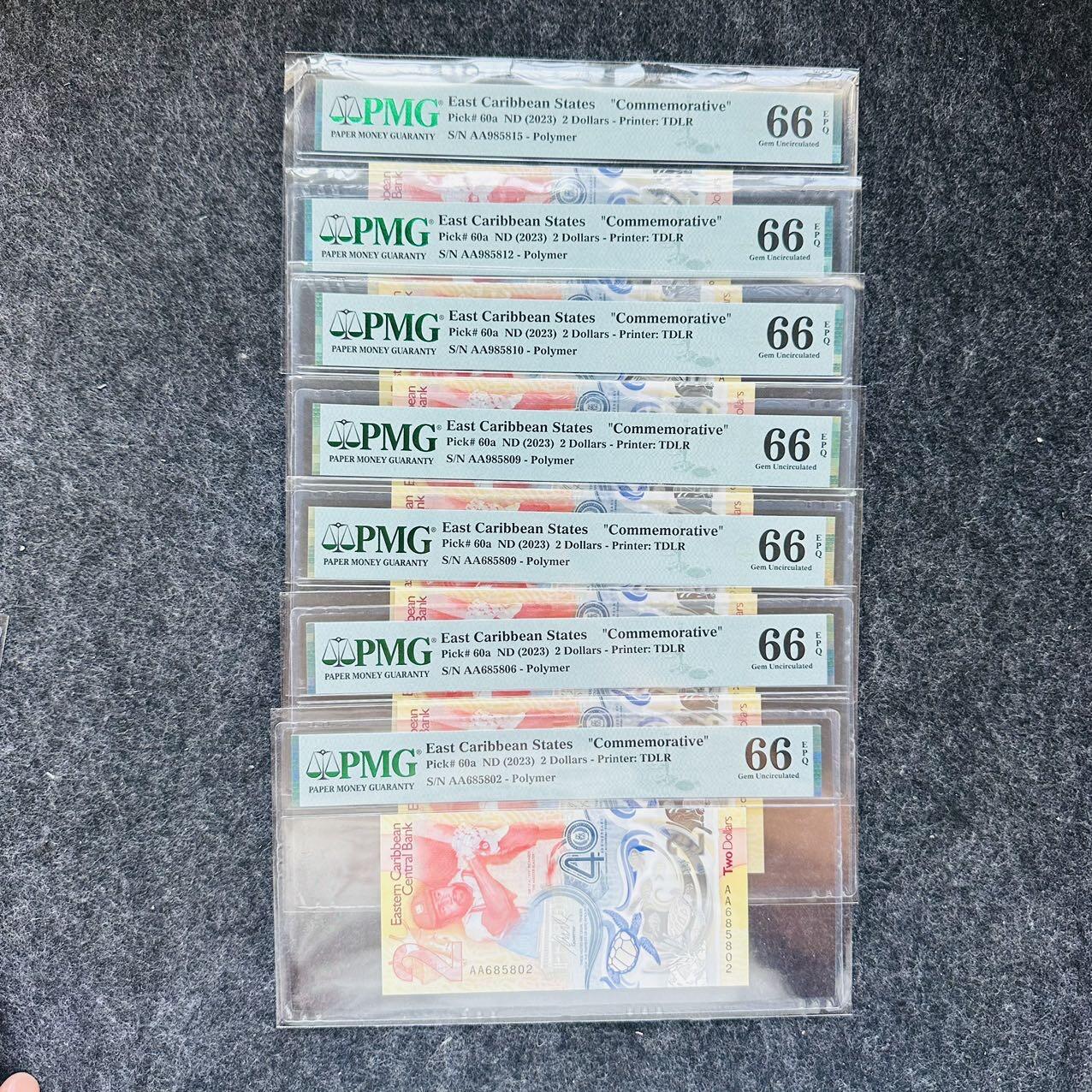 东加勒比2023年2元塑料钞，纪念钞，AA首发冠+无47，IBNS获奖钞🏆，PMG66
