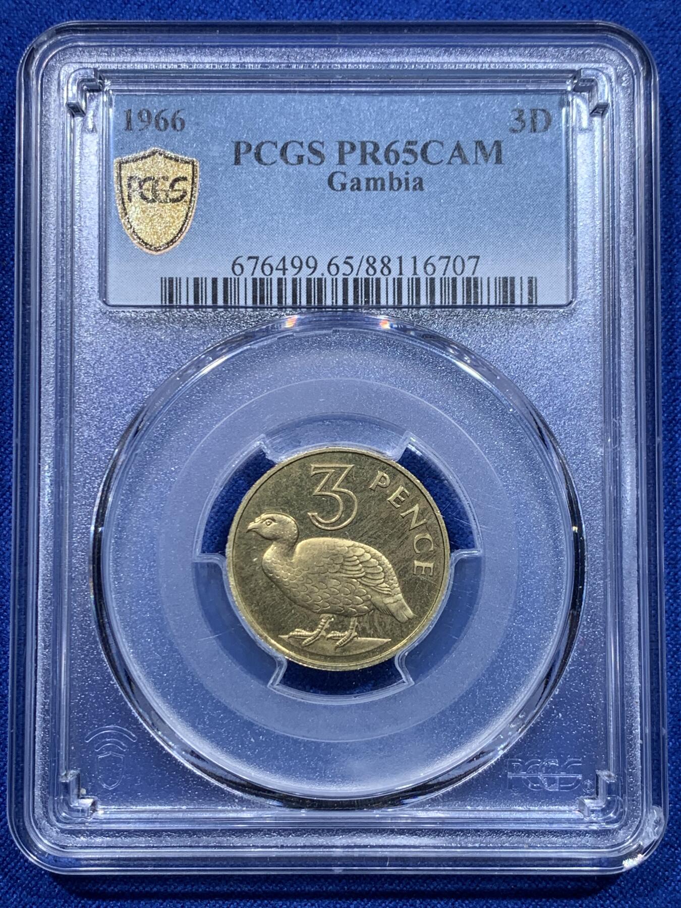 《竞宝斋》第276场- 周日，周一 2场连拍 （全场包邮） PCGS PR65CAM 冈比亚1966年3便士精制币 铸造量6600枚