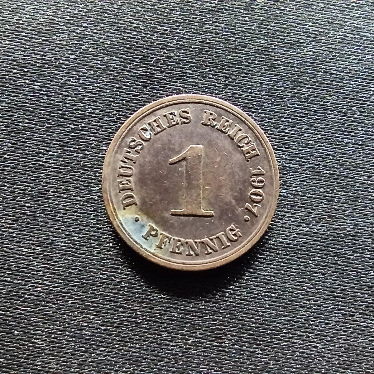 邮泉阁限时拍卖第九场 德国硬币专场二 德意志帝国1907年1芬尼E版