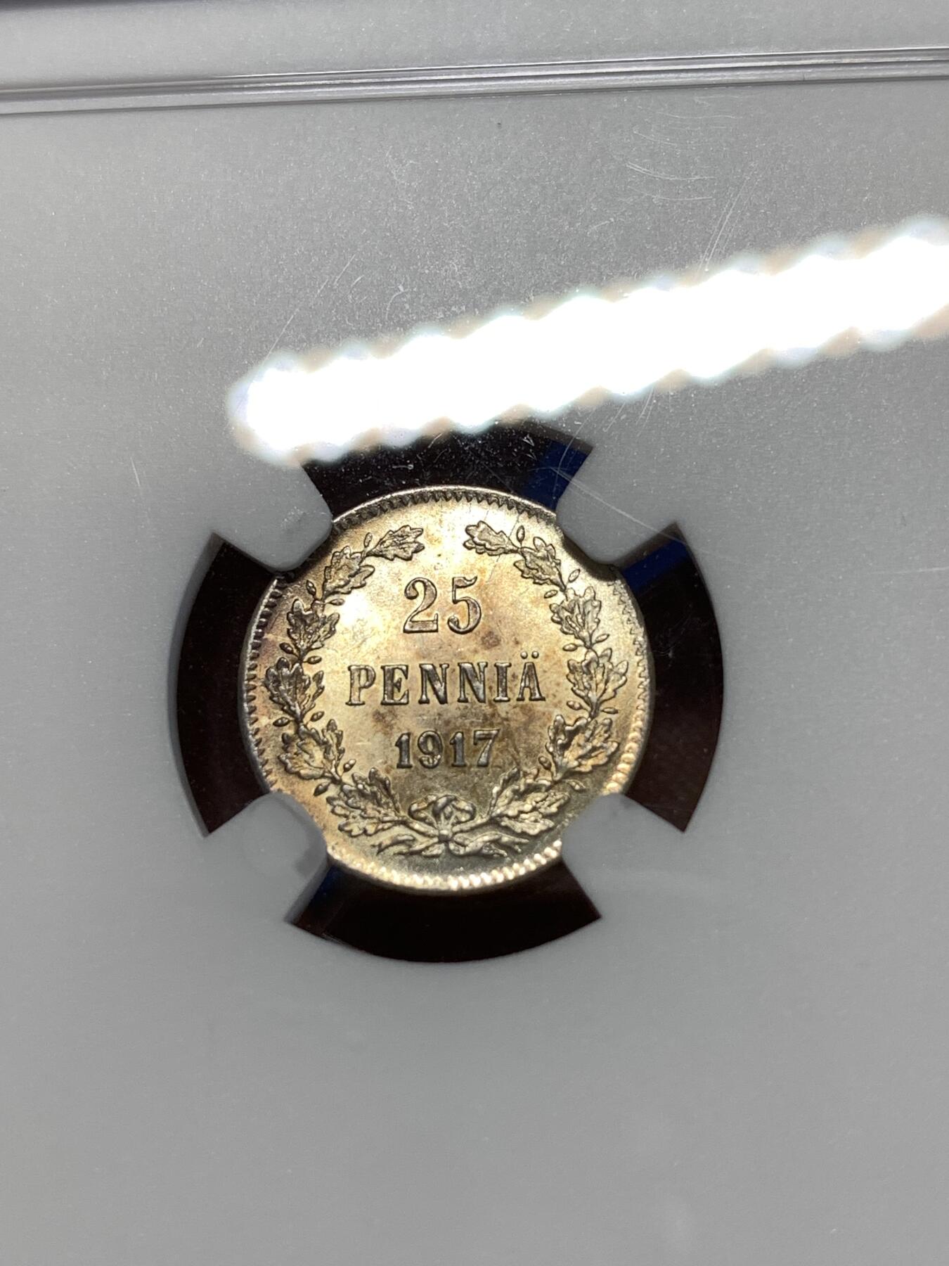 《竞宝斋》第276场- 周日，周一 2场连拍 （全场包邮） NGC MS63 俄占芬兰1917年25盆尼银币