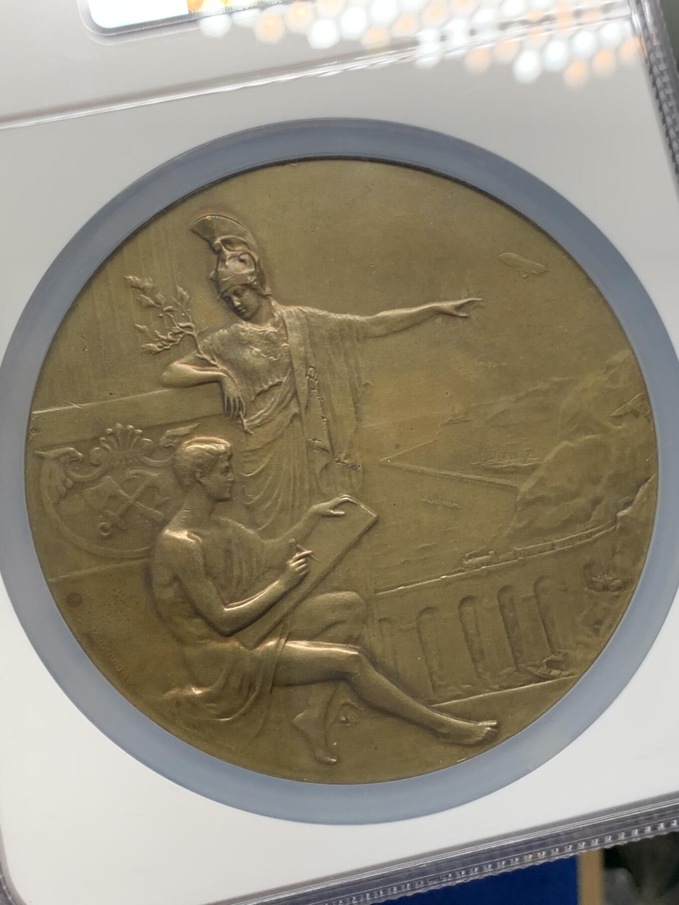 《竞宝斋》第276场- 周日，周一 2场连拍 （全场包邮） NGC MS62 BN 沙俄 尼古拉斯二世 通信百年纪念大铜章90mm超大直径 重量接近350克 RI级别 极少 大盒封装 好品裸章4000+成交