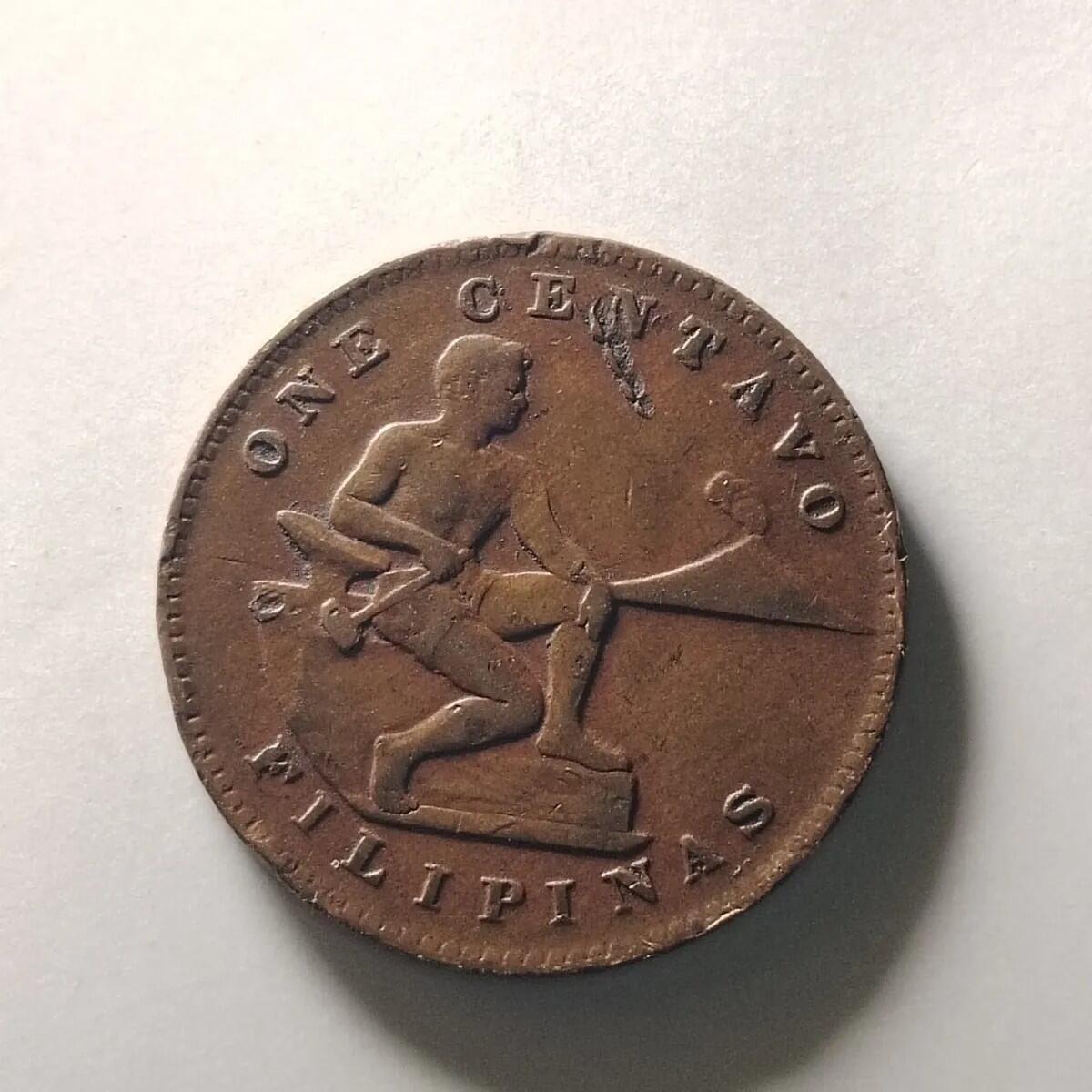 20240602 稀少美属菲律宾1944年坐人1分铜币 24MM 保真按图发货6726