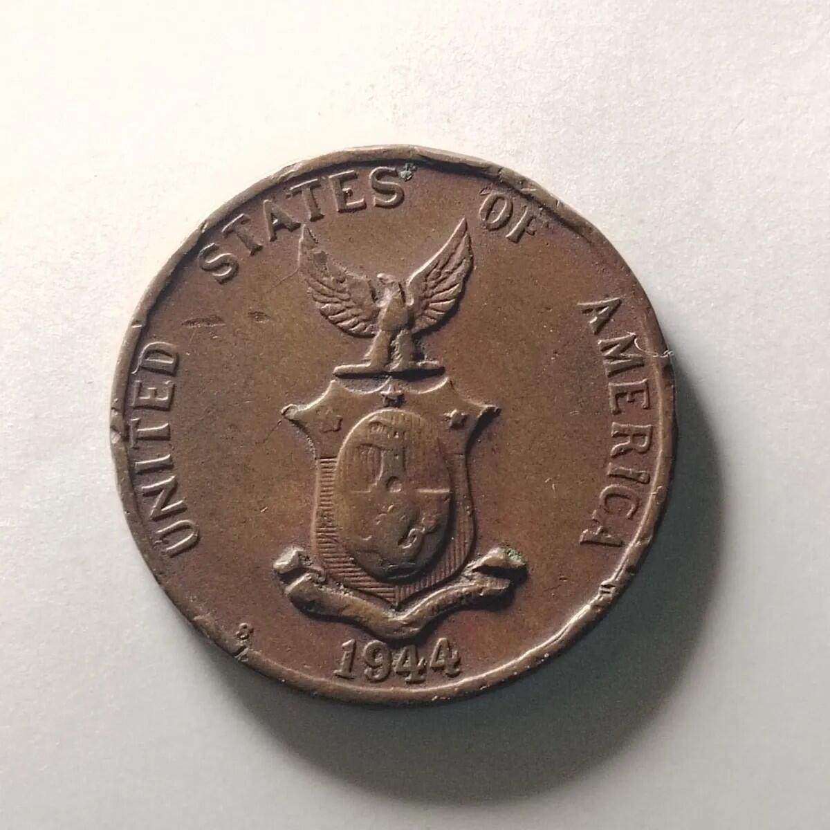 20240602 稀少美属菲律宾1944年坐人1分铜币 24MM 保真按图发货6726