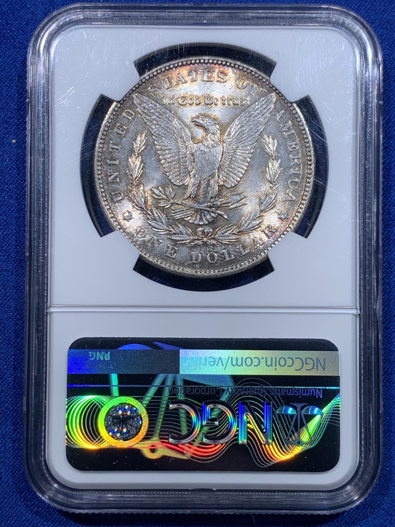 《竞宝斋》第276场- 周日，周一 2场连拍 （全场包邮） NGC MS64 美国1887年摩根银币 五彩包浆 非常漂亮