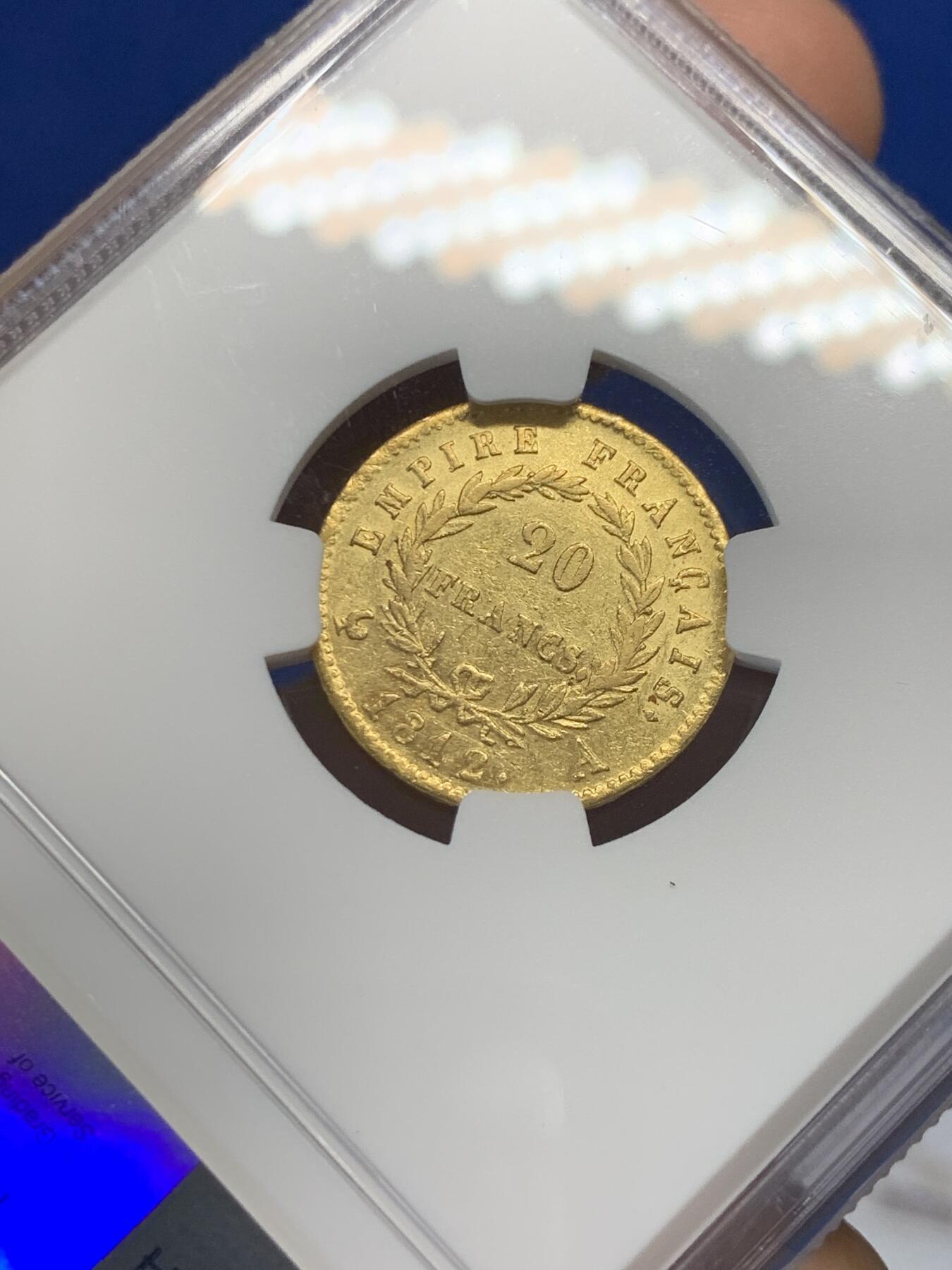 《竞宝斋》第276场- 周日，周一 2场连拍 （全场包邮） NGC AU53 法国1812年拿破仑20法郎金币