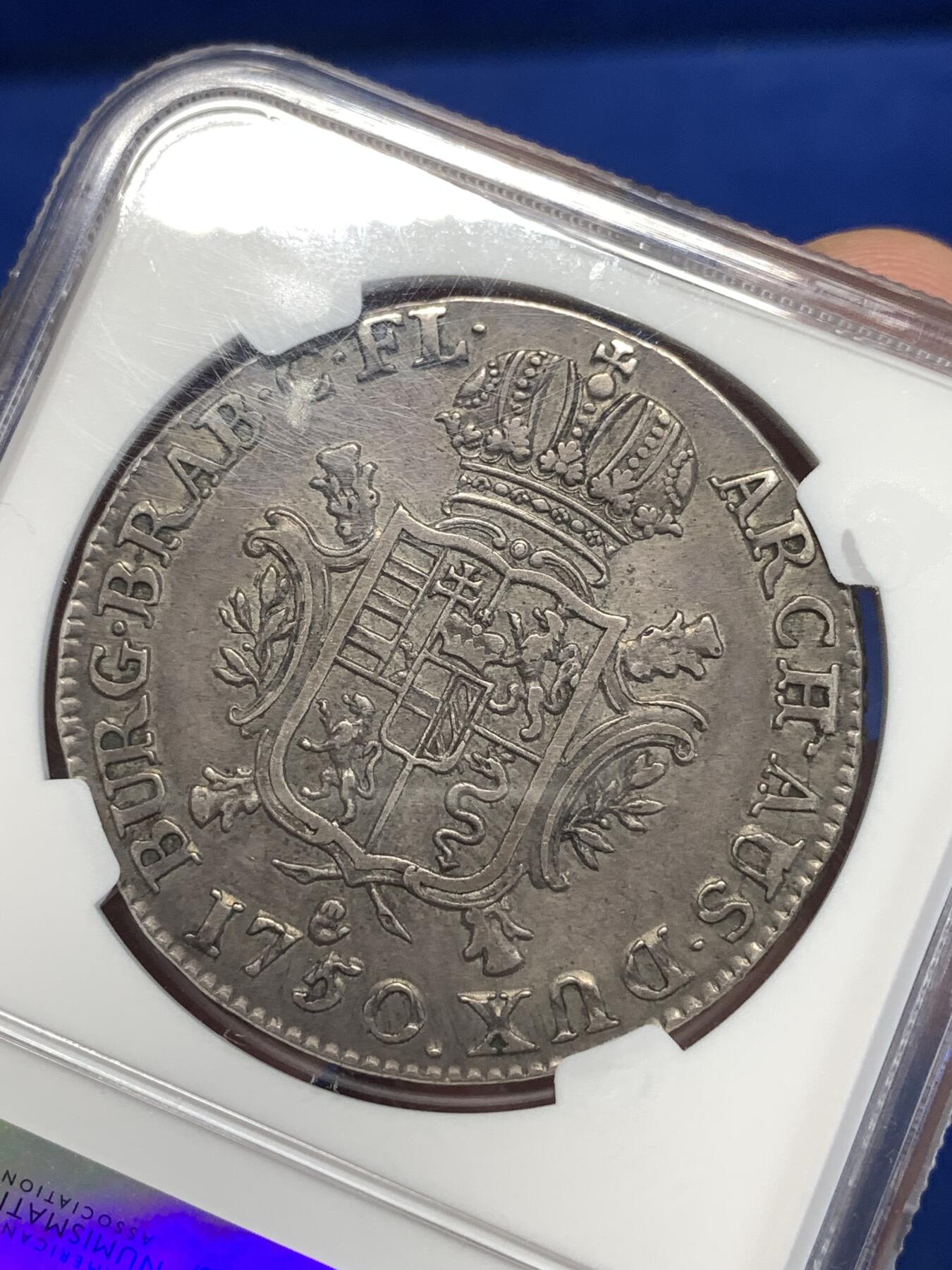 《竞宝斋》第276场- 周日，周一 2场连拍 （全场包邮） 季军分 NGC XF40 奥属尼德兰 1750 大奶妈 1杜卡特大银币 33.2克大规格 比同时期的奥属重很多 最高58分