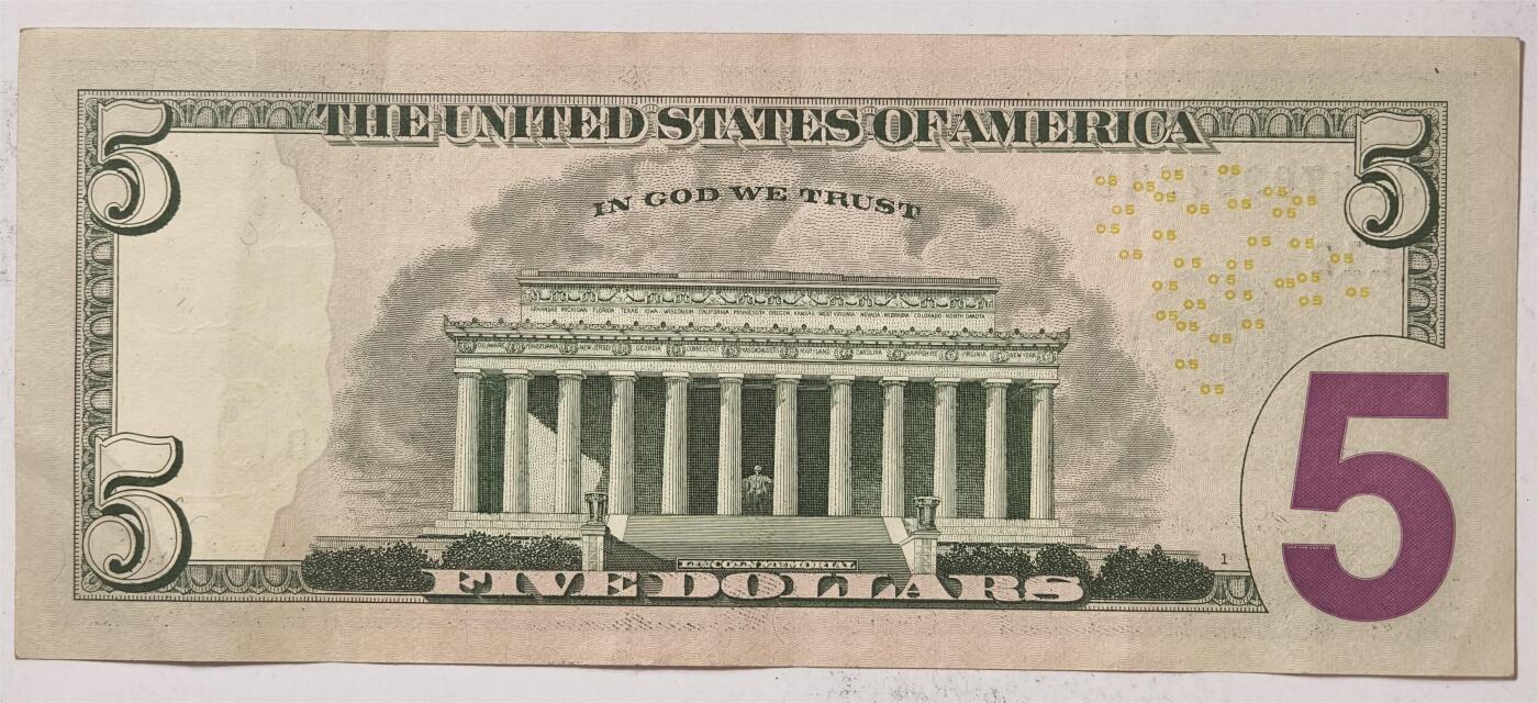 紫瑗钱币——第375期拍卖——纸币场 美国 2009年 L版 无序列 亚伯拉罕·林肯 5美元 彩色版 AU