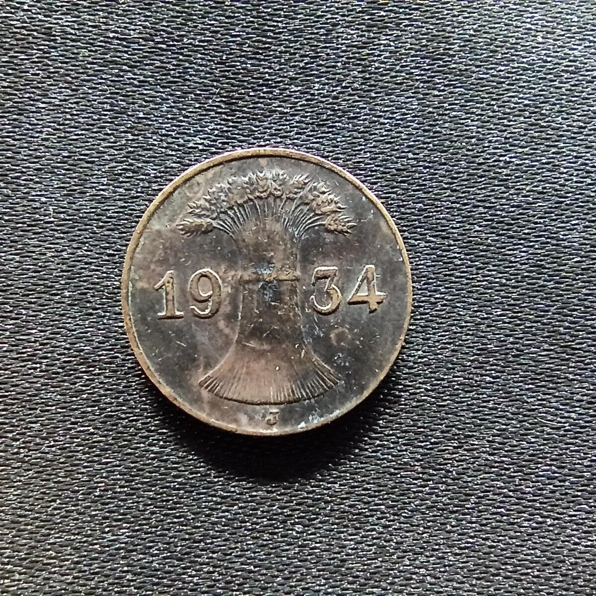 邮泉阁限时拍卖第九场 德国硬币专场二 德国1934年1芬尼J版