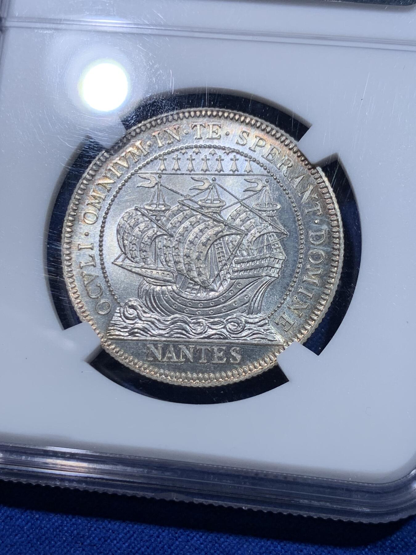 《竞宝斋》第276场- 周日，周一 2场连拍 （全场包邮） NGC MS66 法国19世纪南特商会银章 顶级品相状态