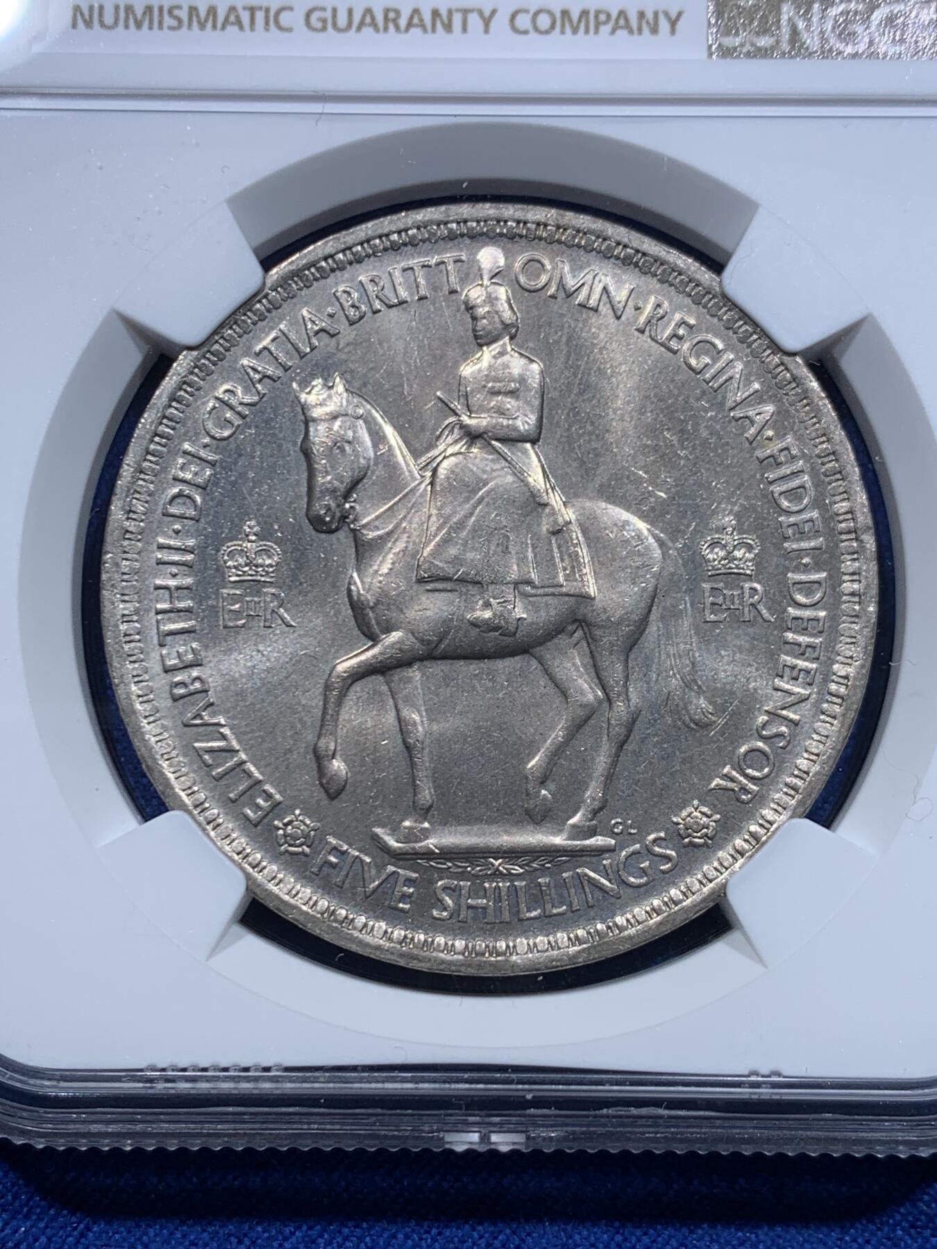 《竞宝斋》第276场- 周日，周一 2场连拍 （全场包邮） NGC MS64 英国1953年 伊丽莎白二世登基纪念克朗