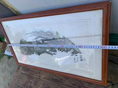 天津名人许庆禄手绘山水扇面画，山居图，原裱原框 - 天津名人许庆禄手绘山水扇面画，山居图，原裱原框