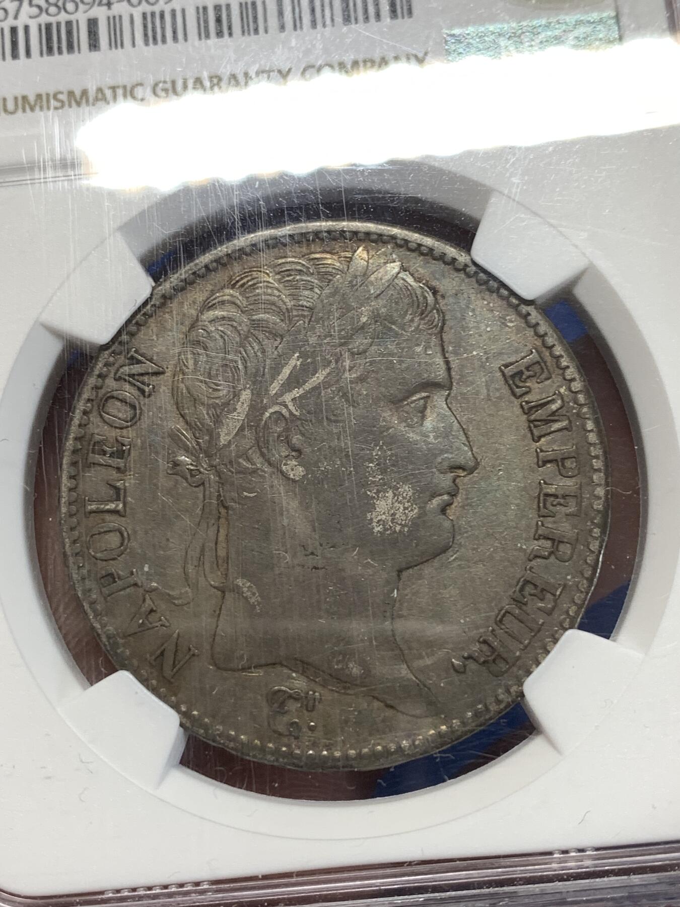 《竞宝斋》第276场- 周日，周一 2场连拍 （全场包邮） NGC VF35 法国1810A拿皇5法郎银币 不是常见的1811 通体深酱彩 磨损不大 低评 可对比xf品 状态极佳