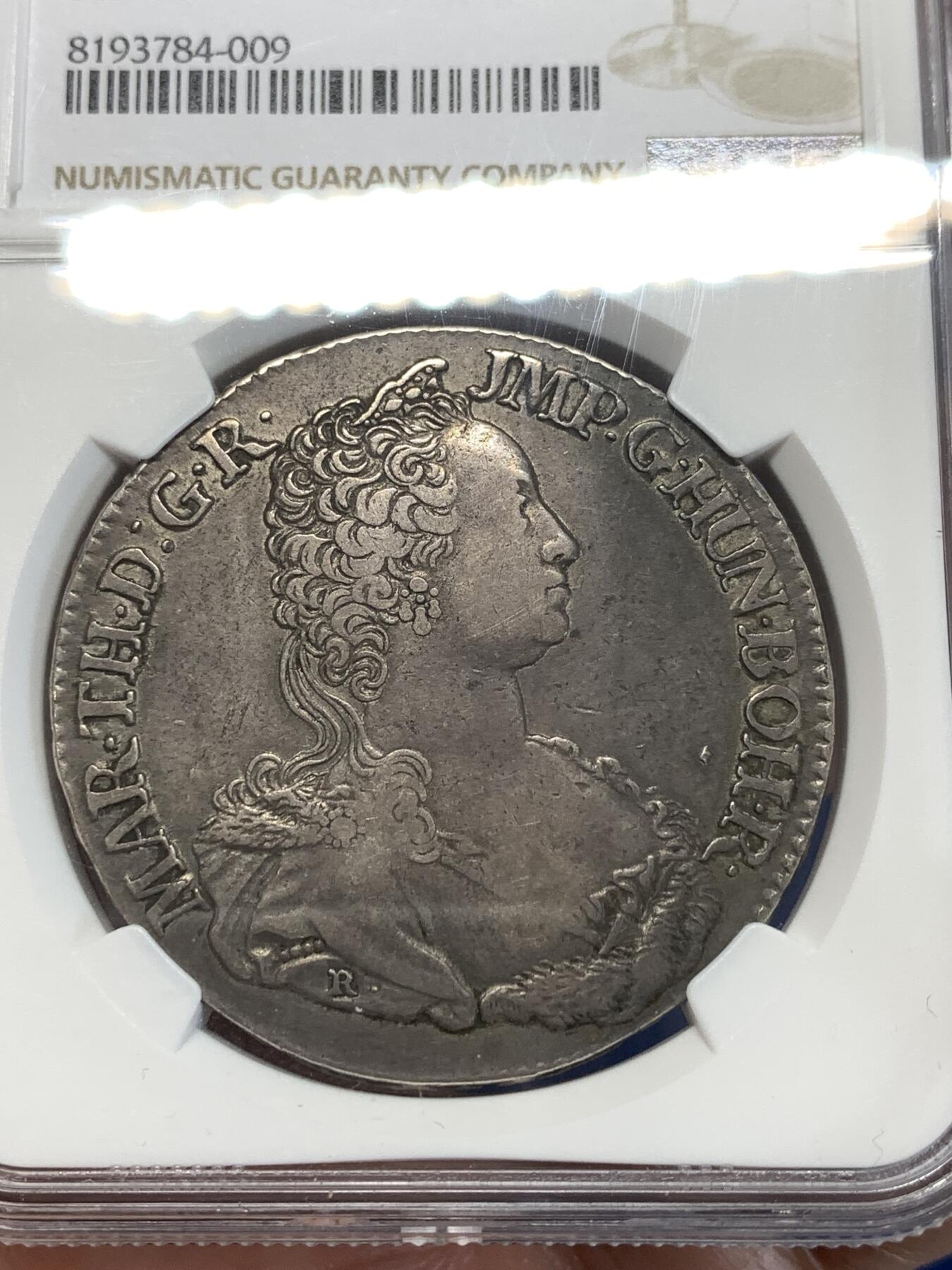 《竞宝斋》第276场- 周日，周一 2场连拍 （全场包邮） 季军分 NGC XF40 奥属尼德兰 1750 大奶妈 1杜卡特大银币 33.2克大规格 比同时期的奥属重很多 最高58分