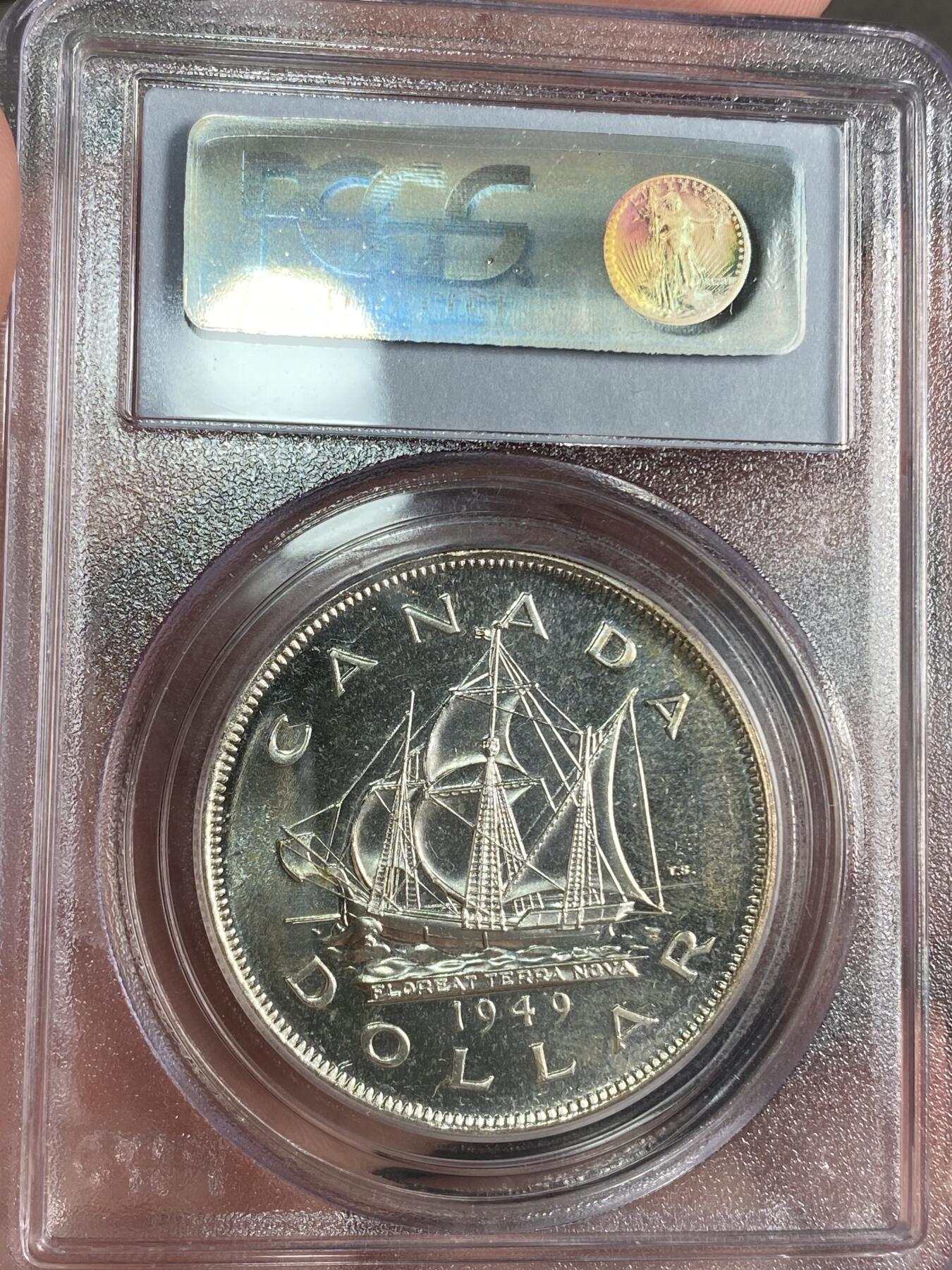 【麦稀奇世界钱币展】万国钱币拍卖第027期（五月端阳●万国夏季大拍） PCGS MS66 1949年加拿大乔治六世帆船1元大银币 老白盒高分
