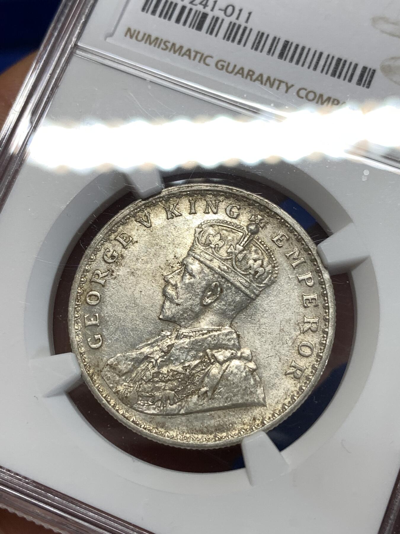 《竞宝斋》第276场- 周日，周一 2场连拍 （全场包邮） NGC MS61 印度1916C乔治五世1卢比银币