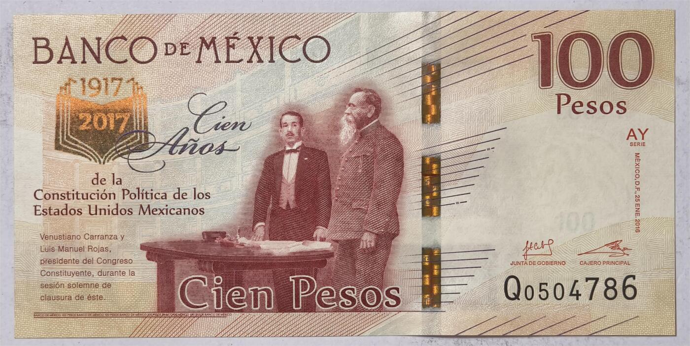 紫瑗钱币——第375期拍卖——纸币场 墨西哥 2017年 宪法颁布100周年 纪念钞 100比索 UNC