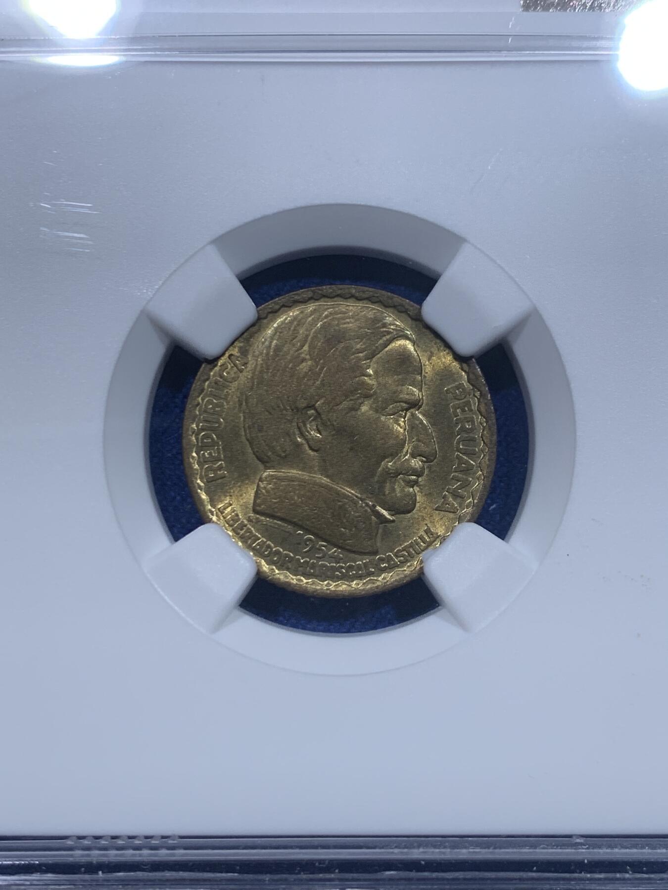 《竞宝斋》第276场- 周日，周一 2场连拍 （全场包邮） 3枚一组 NGC MS64/62/63 秘鲁1954年5分/10分/20分铜币