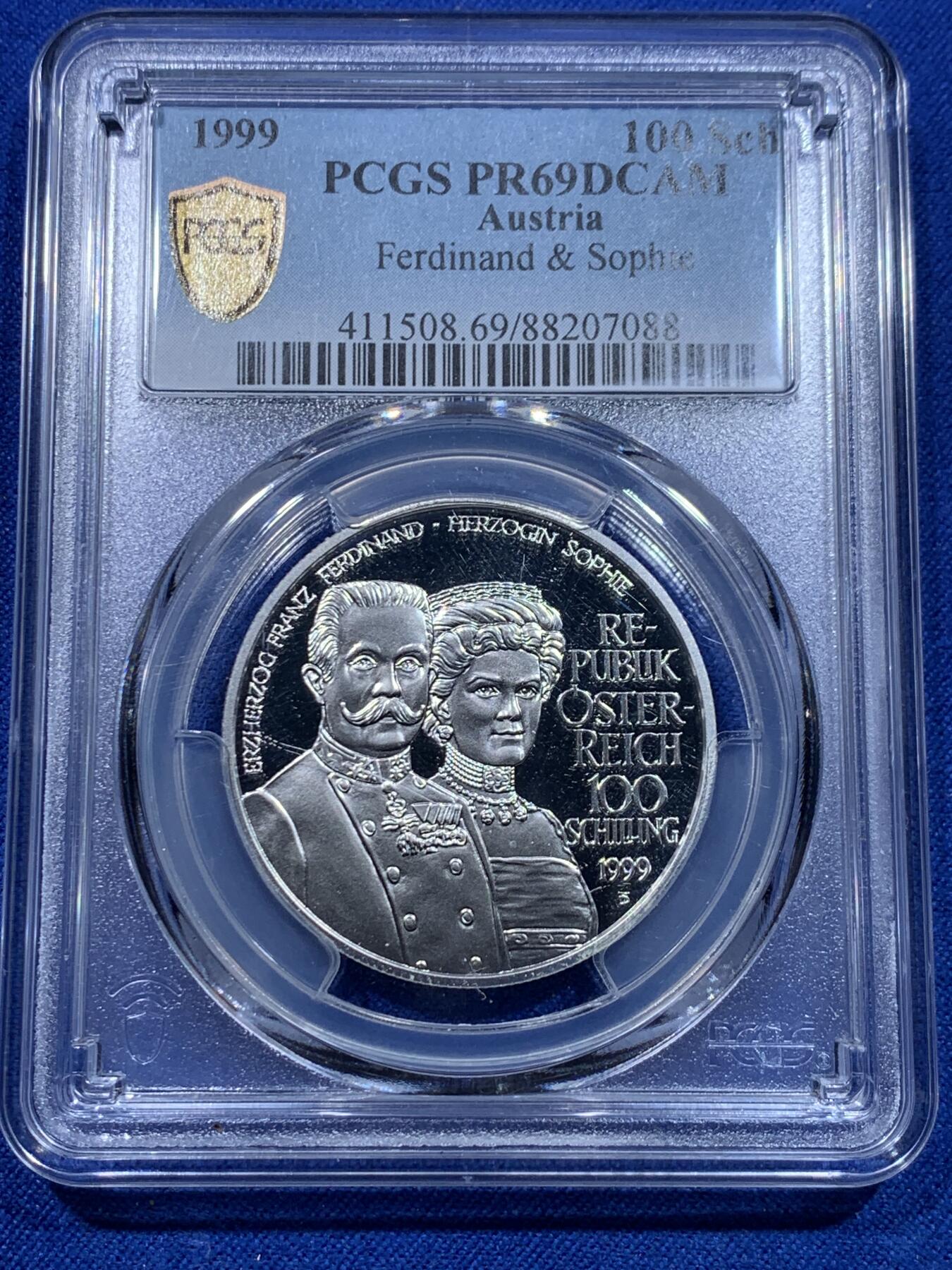 《竞宝斋》第276场- 周日，周一 2场连拍 （全场包邮） PCGS PR69DCAM  1999 奥地利 100先令  萨拉热窝事件银币