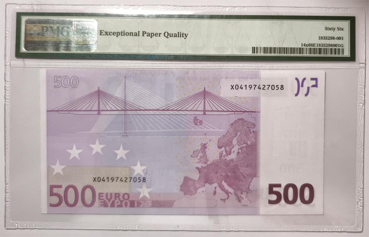 紫瑗钱币——第361期拍卖——纸币场 【PMG 66EPQ】德国  2002年 大桥 500欧元 三签  (P-14x)