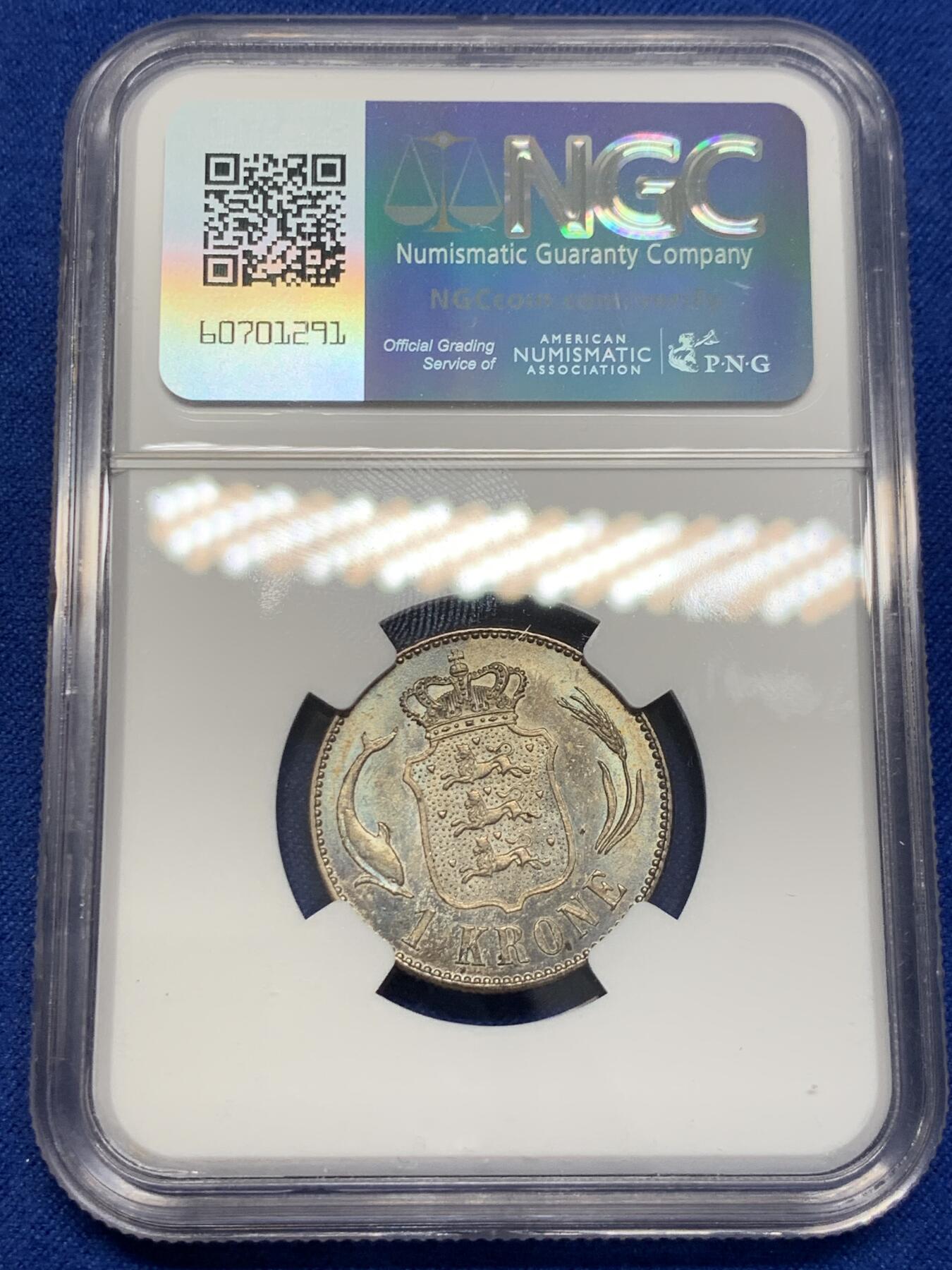 《竞宝斋》第276场- 周日，周一 2场连拍 （全场包邮） NGC AU58 丹麦1915年国王克里斯蒂安十世1克朗银币