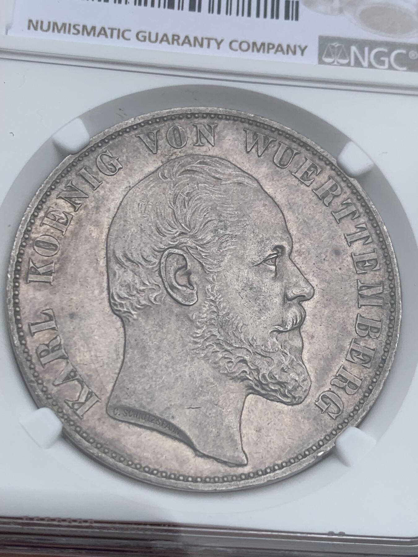 《竞宝斋》第276场- 周日，周一 2场连拍 （全场包邮） NGC MS61 德国 1871年 符腾堡乌尔姆大教堂 2泰勒 大银币 热门品种  比精制的少见不少