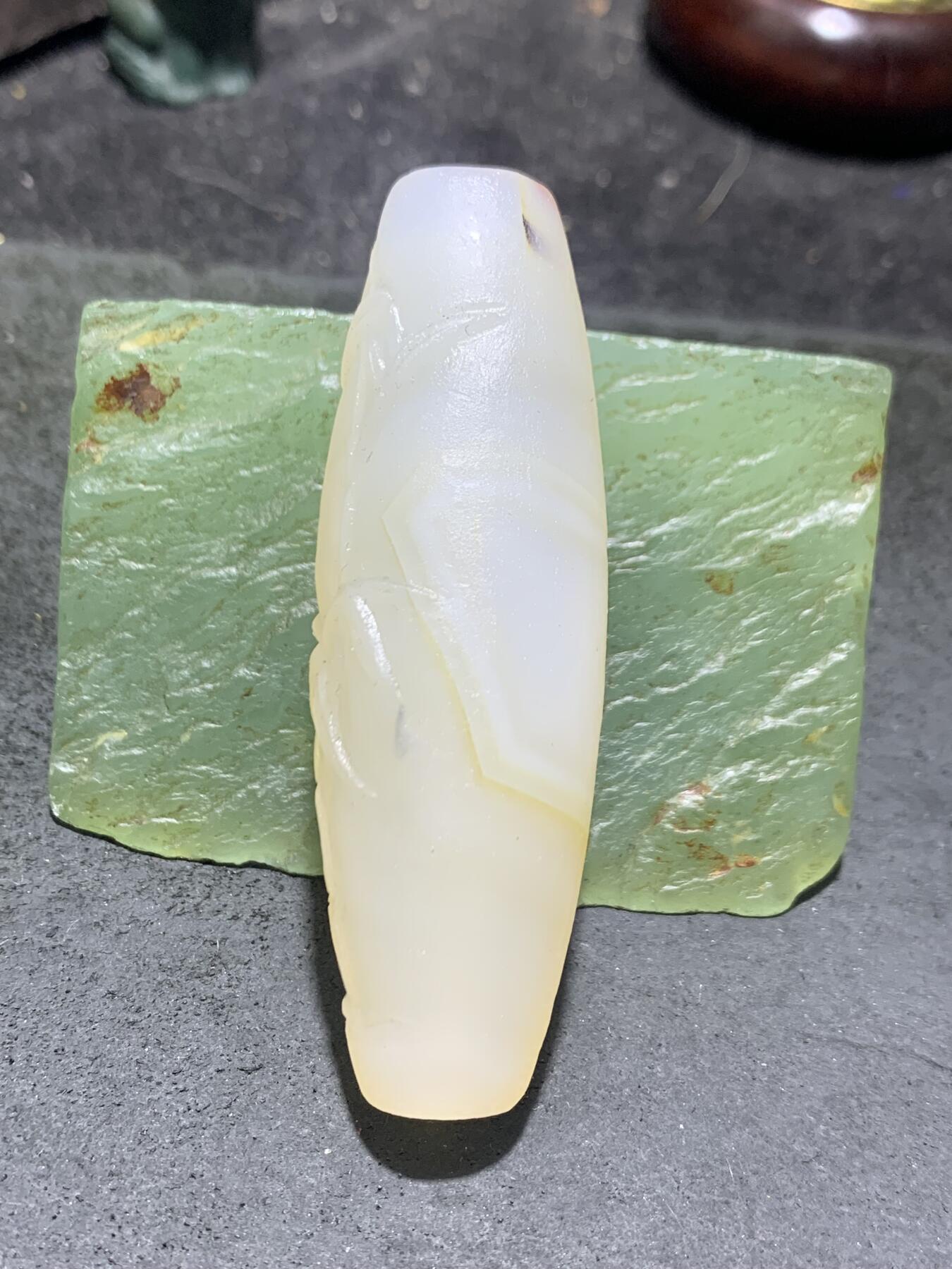 精美高玉化海洋玉髓手工雕刻竹子大桶珠一个！