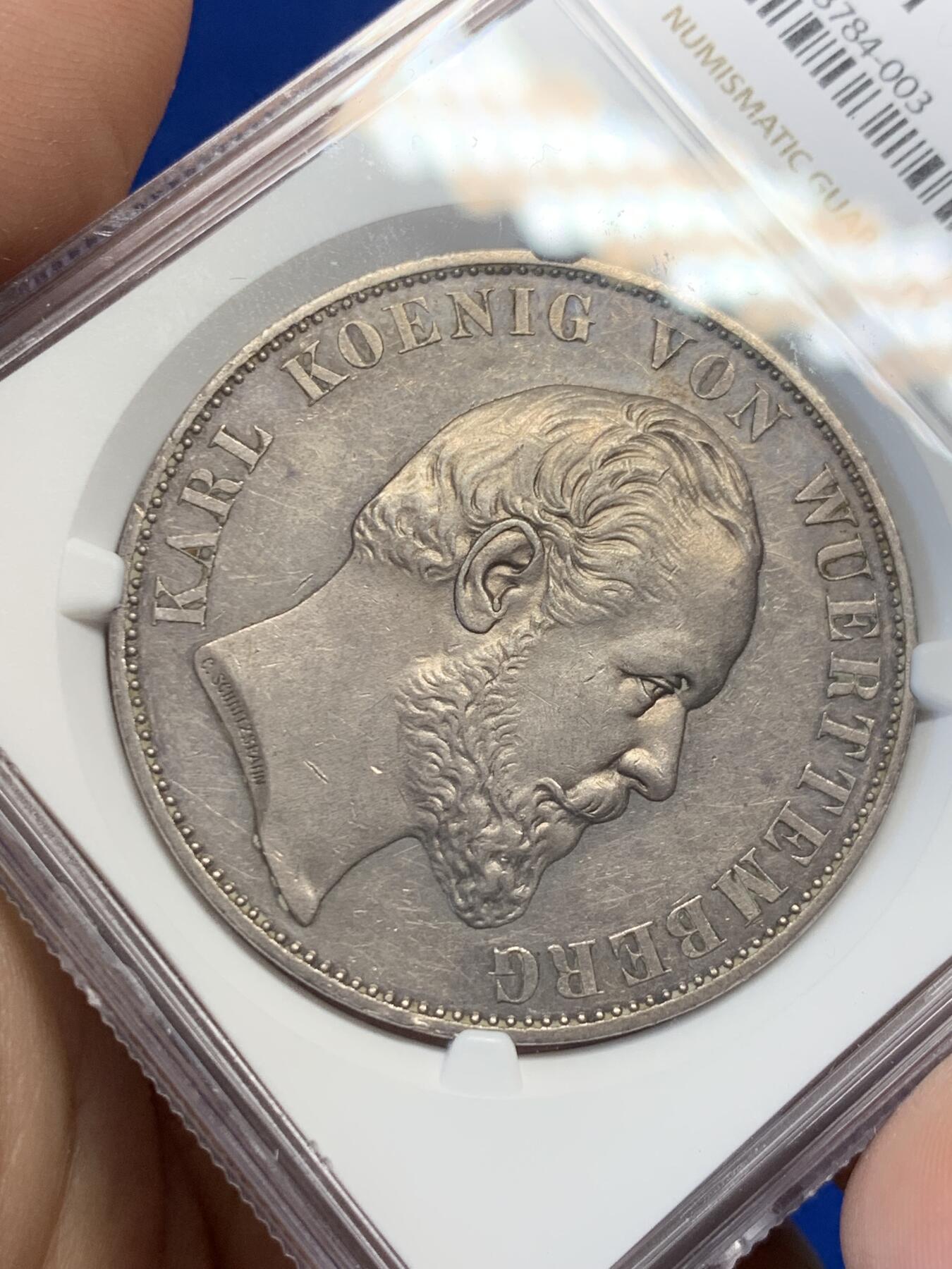 《竞宝斋》第276场- 周日，周一 2场连拍 （全场包邮） NGC MS61 德国 1871年 符腾堡乌尔姆大教堂 2泰勒 大银币 热门品种  比精制的少见不少