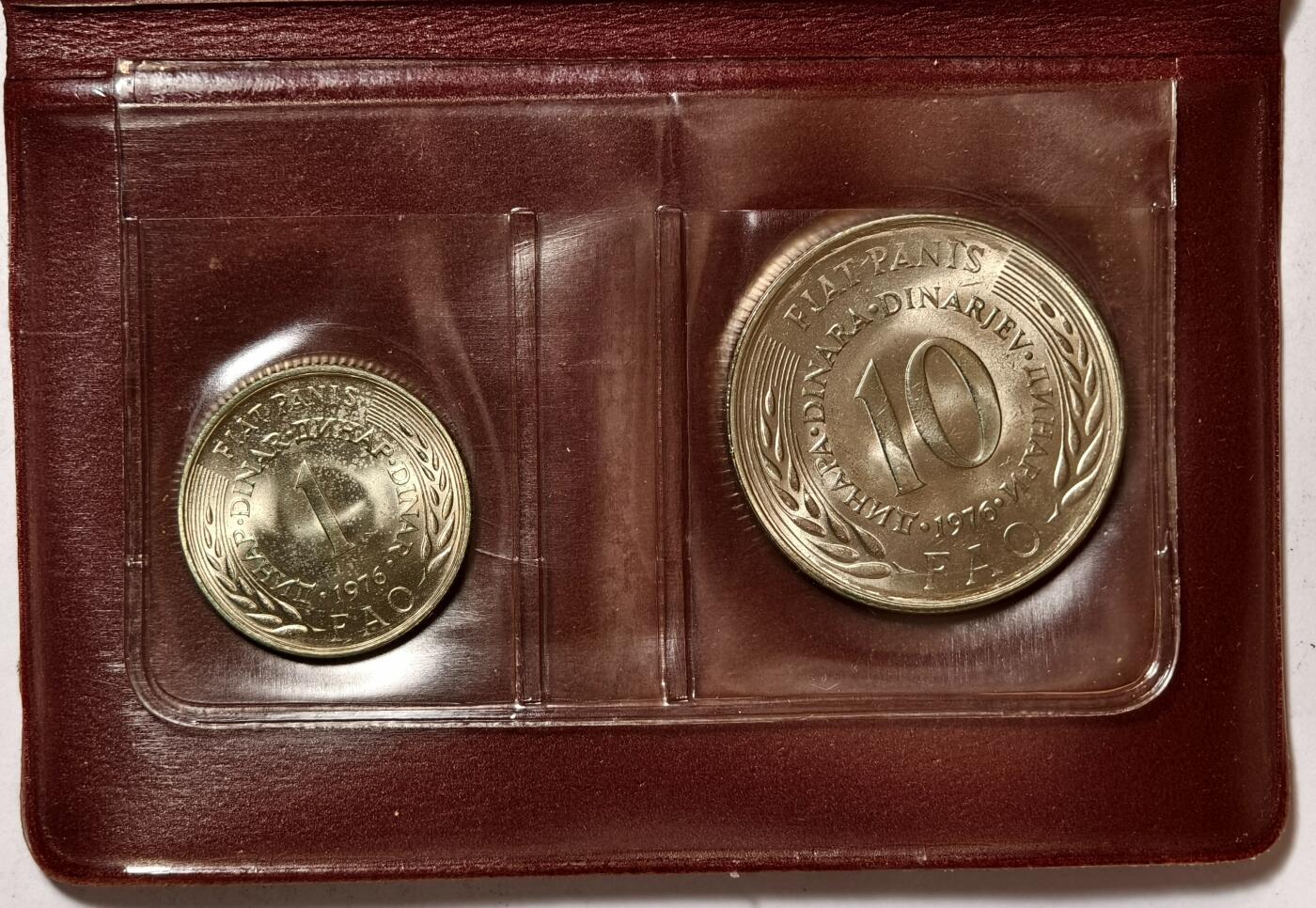 紫瑗钱币——第362期拍卖 南斯拉夫 1976年 世界粮农组织FAO 1 10第纳尔 UNC 纪念币 2枚套 原包装